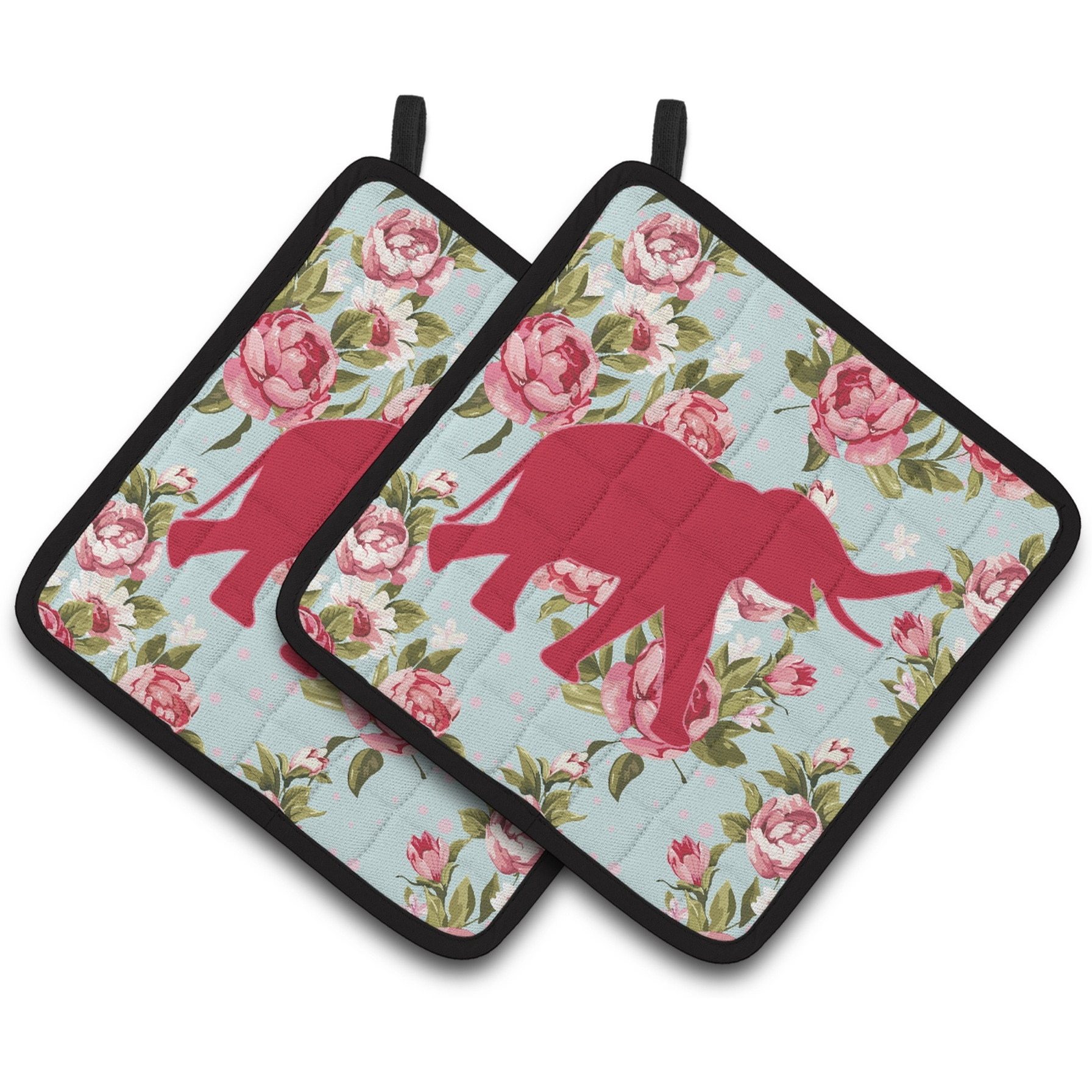 &quotCaroline's Treasures Elephant Shabby Chic Blue Roses Pair of Pot Holders BB1011-RS-BU-PTHD, 7.5HX7.5W, Multicolor"