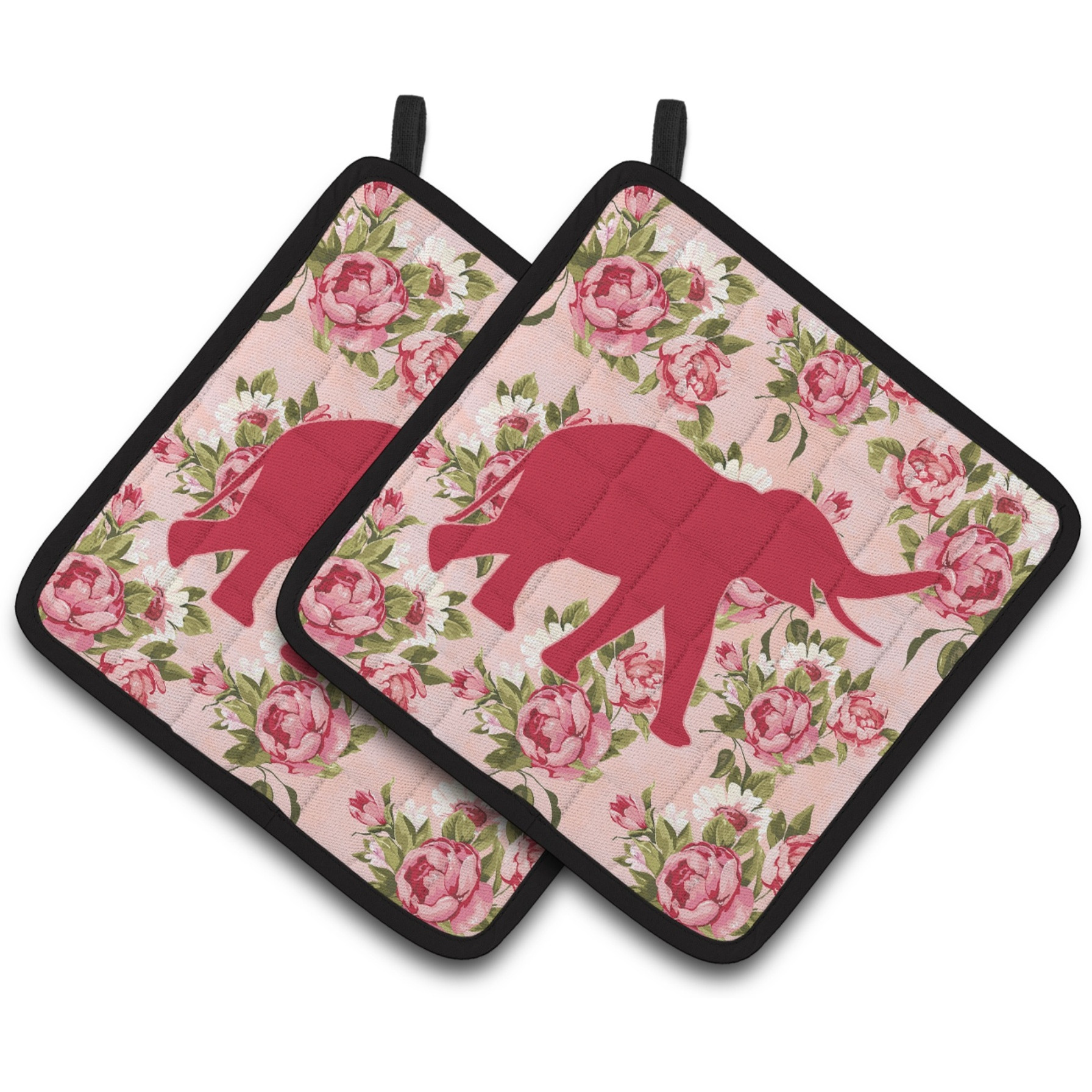 &quotCaroline's Treasures Elephant Shabby Chic Pink Roses Pair of Pot Holders BB1011-RS-PK-PTHD, 7.5HX7.5W, Multicolor"