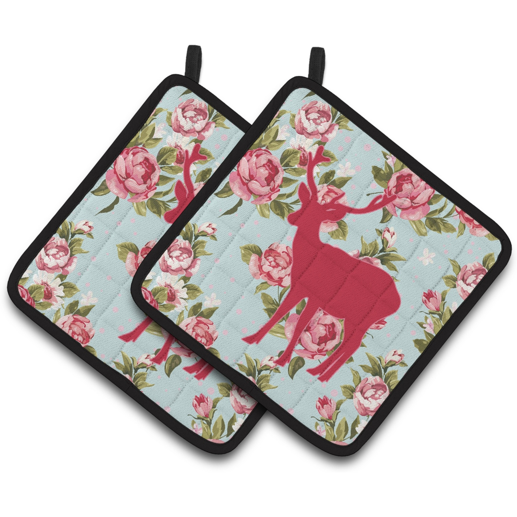 &quotCaroline's Treasures Deer Shabby Chic Blue Roses Pair of Pot Holders BB1012-RS-BU-PTHD, 7.5HX7.5W, Multicolor"
