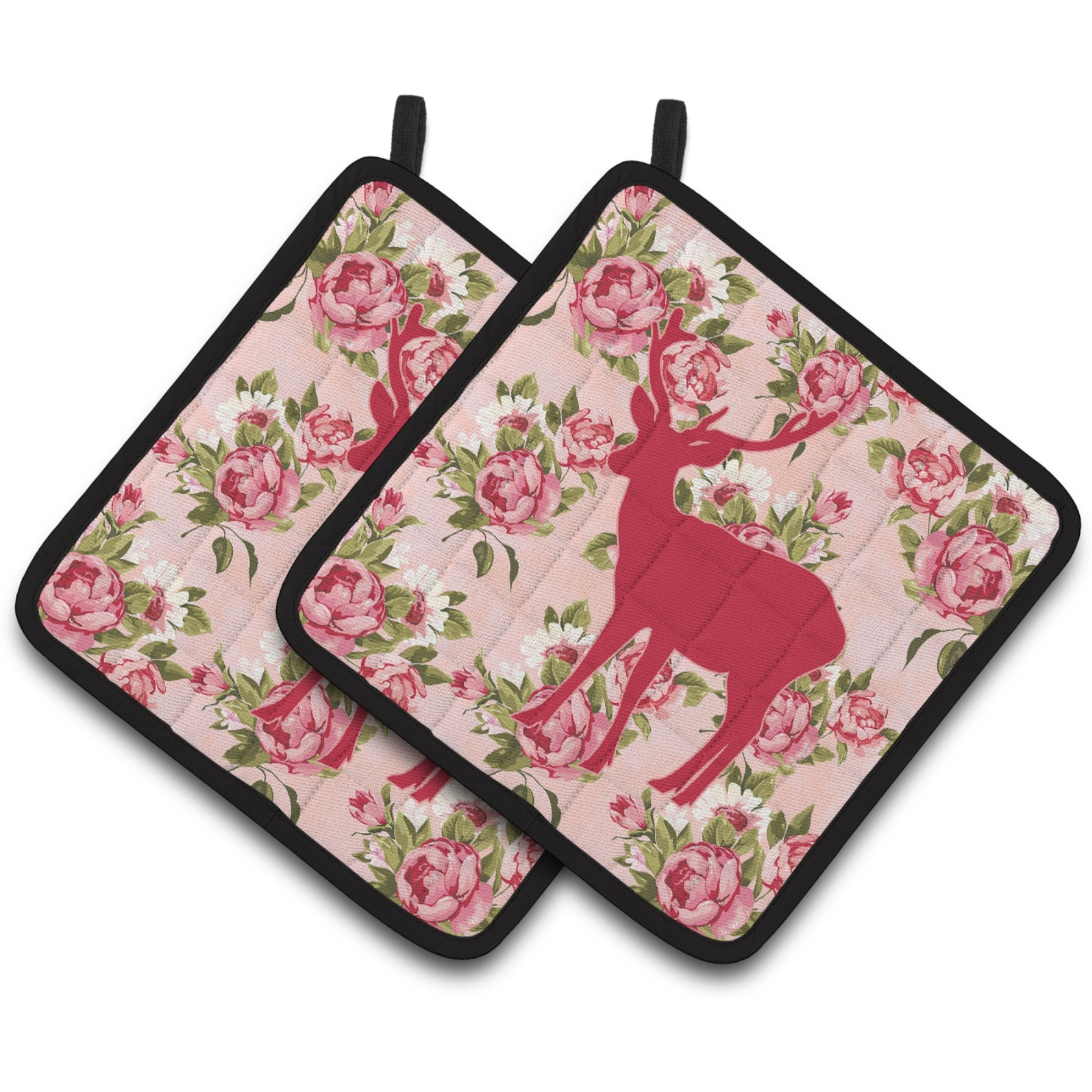 &quotCaroline's Treasures Deer Shabby Chic Pink Roses Pair of Pot Holders BB1012-RS-PK-PTHD, 7.5HX7.5W, Multicolor"