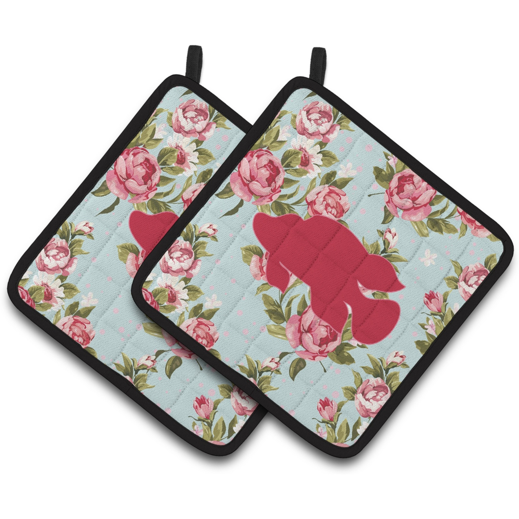 &quotCaroline's Treasures Fish - Tropical Fish Shabby Chic Blue Roses Pair of Pot Holders BB1013-RS-BU-PTHD, 7.5HX7.5W, Multicolor"