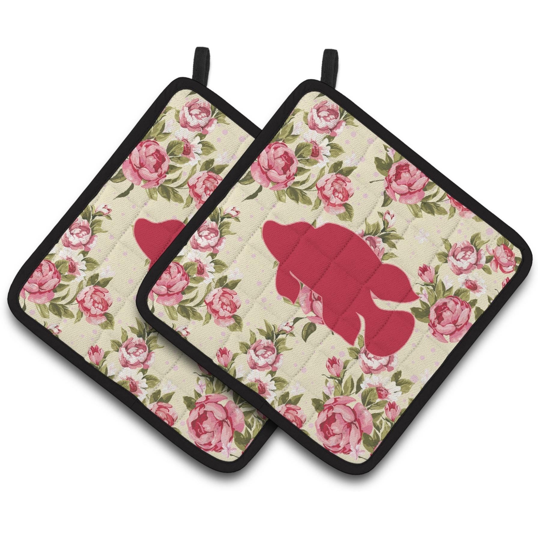 &quotCaroline's Treasures Fish - Tropical Fish Shabby Chic Yellow Roses Pair of Pot Holders BB1013-RS-YW-PTHD, 7.5HX7.5W, Multicolor"
