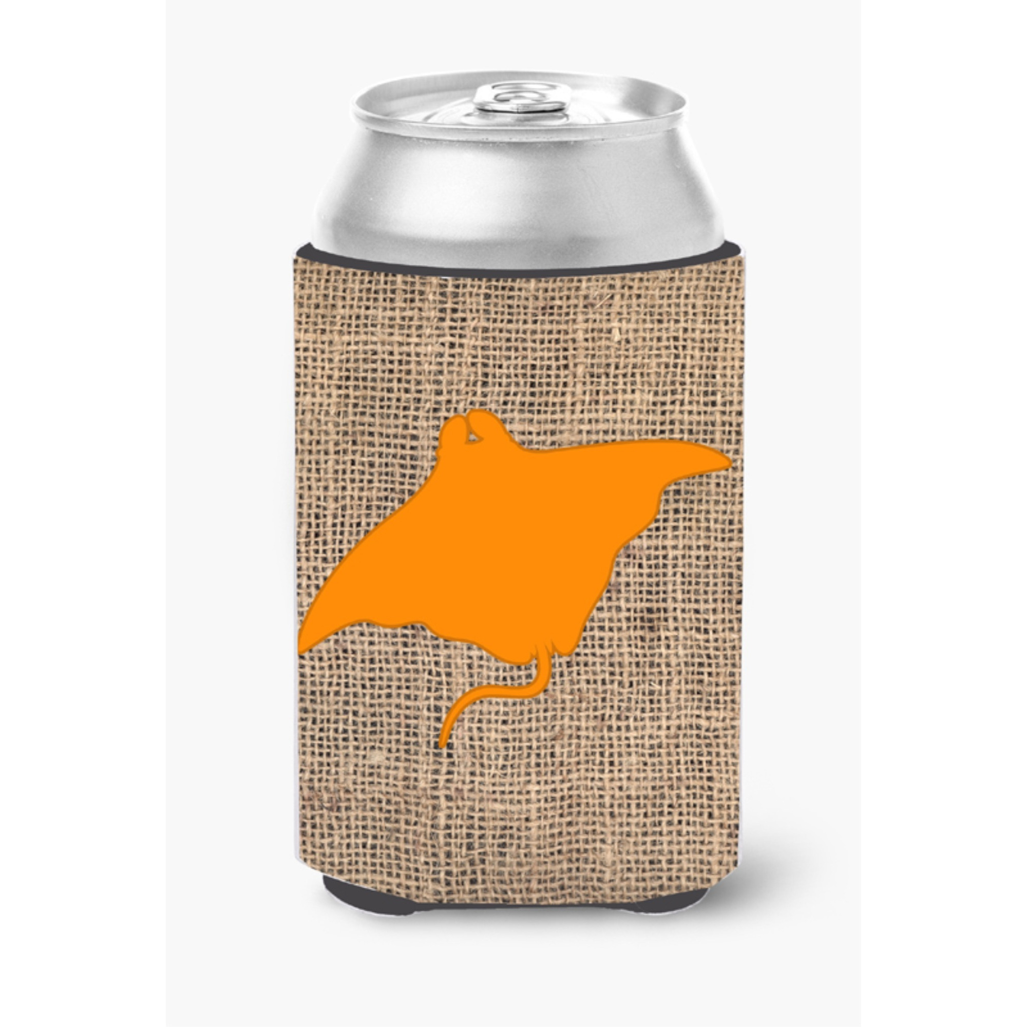 Manta ray Burlap and Orange Can or Bottle Beverage Insulator Hugger BB1014