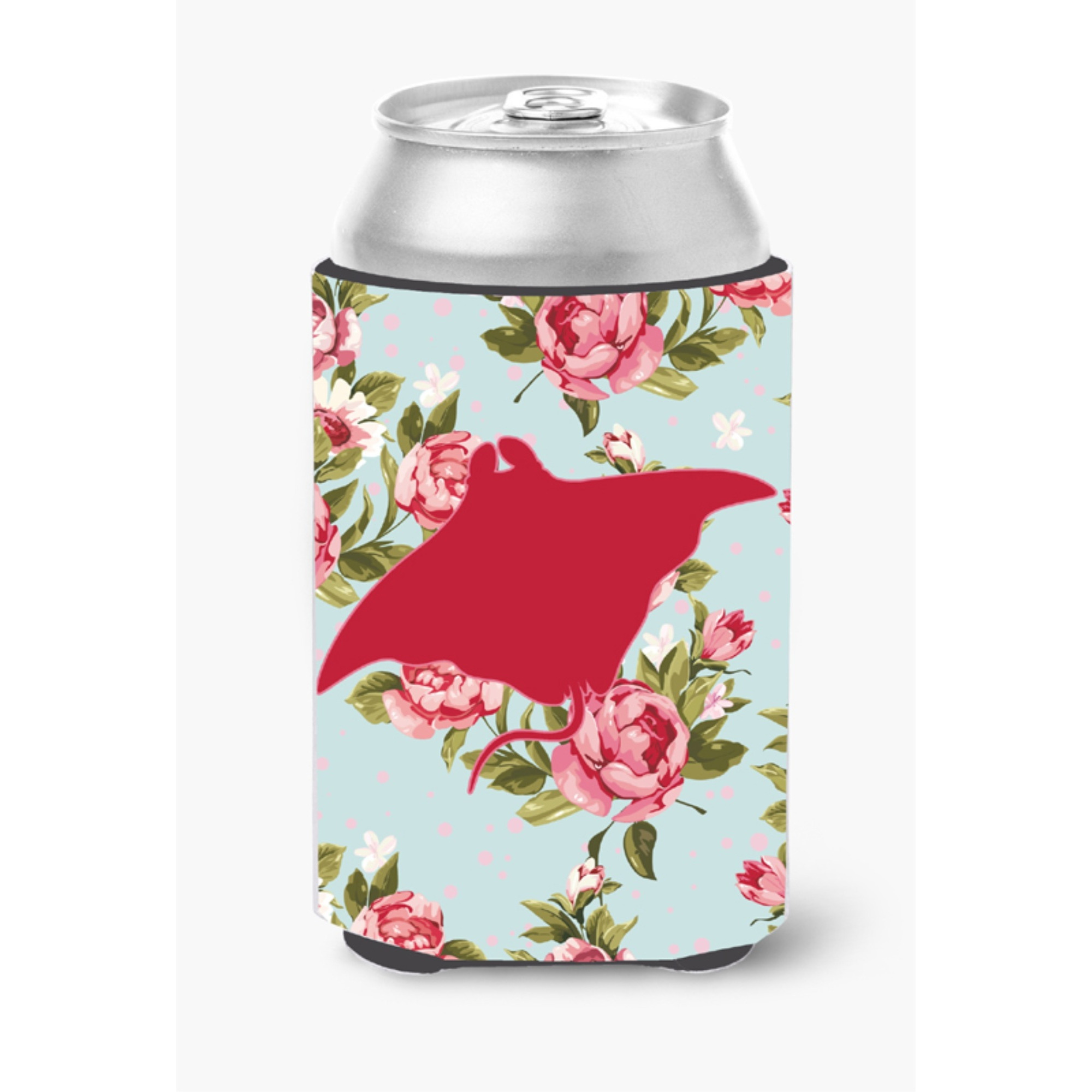 Manta ray Shabby Chic Blue Roses Can or Bottle Beverage Insulator Hugger BB1014