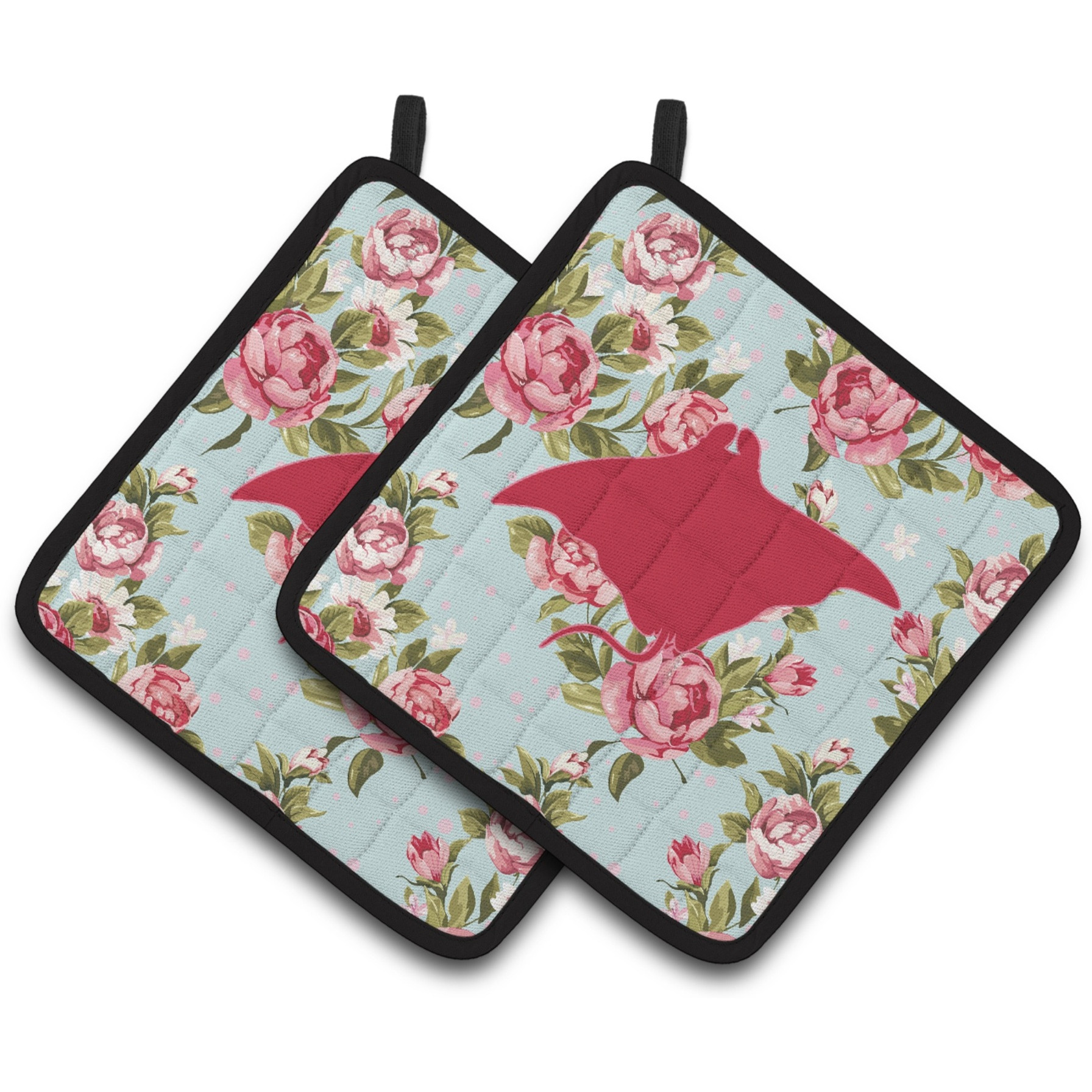 &quotCaroline's Treasures Manta Ray Shabby Chic Blue Roses Pair of Pot Holders BB1014-RS-BU-PTHD, 7.5HX7.5W, Multicolor"
