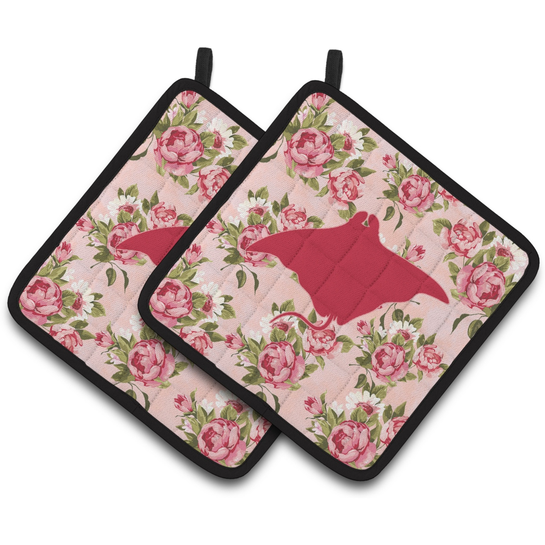 &quotCaroline's Treasures Manta Ray Shabby Chic Pink Roses Pair of Pot Holders BB1014-RS-PK-PTHD, 7.5HX7.5W, Multicolor"