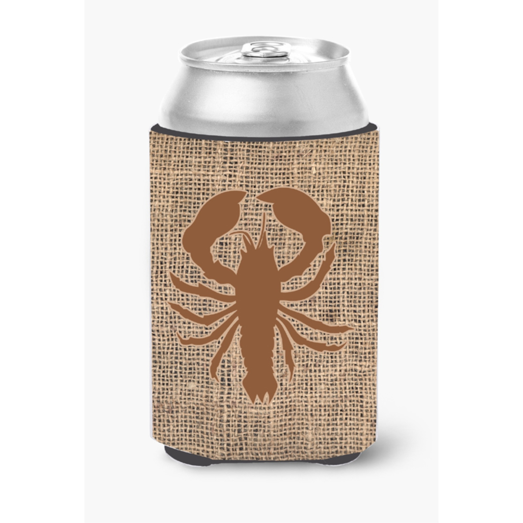 Lobster Burlap and Brown Can or Bottle Beverage Insulator Hugger