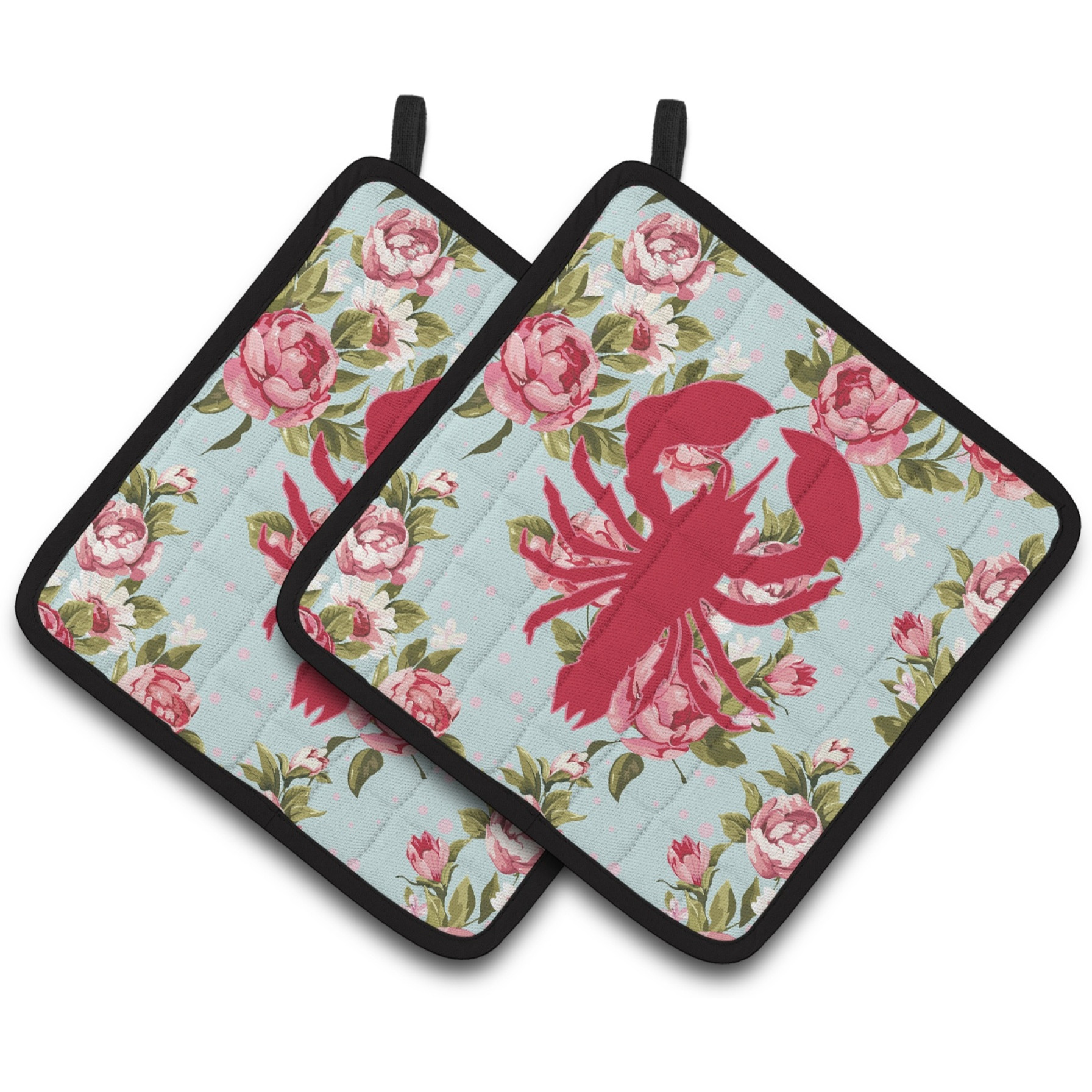 &quotCaroline's Treasures Lobster Shabby Chic Blue Roses Pair of Pot Holders BB1015-RS-BU-PTHD, 7.5HX7.5W, Multicolor"