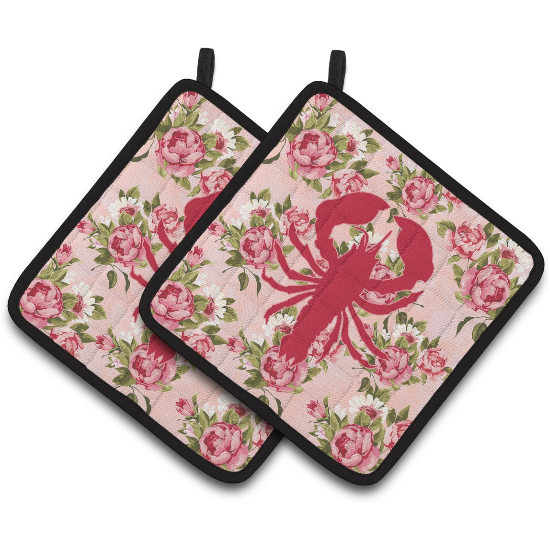 &quotCaroline's Treasures Lobster Shabby Chic Pink Roses Pair of Pot Holders BB1015-RS-PK-PTHD, 7.5HX7.5W, Multicolor"
