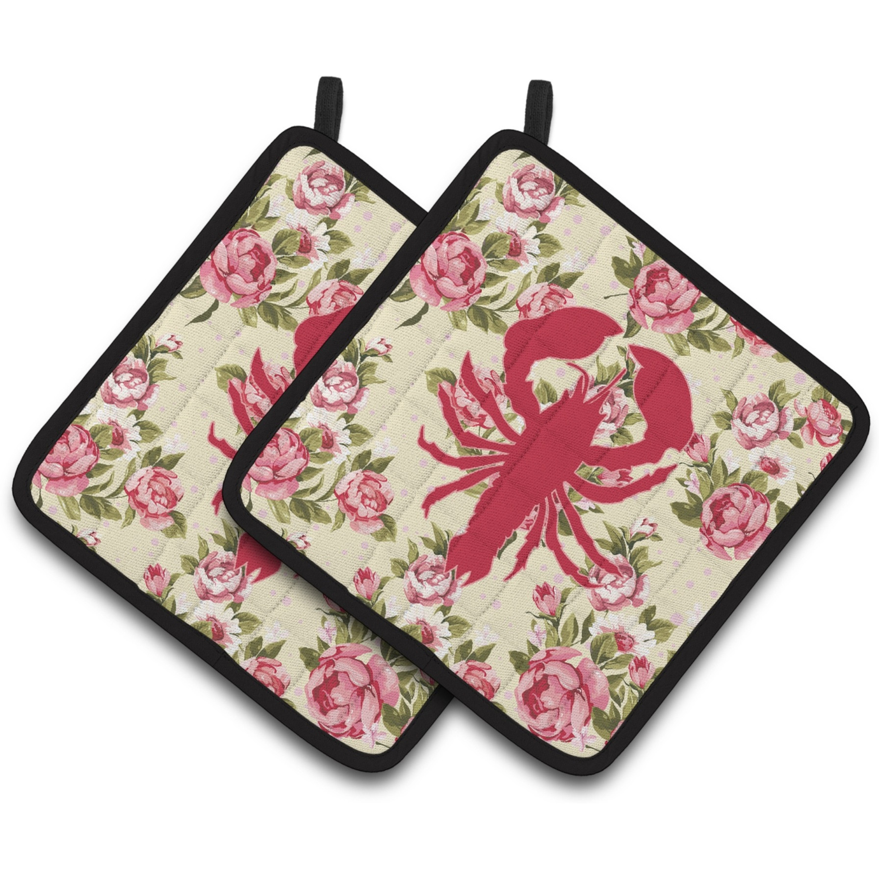 &quotCaroline's Treasures Lobster Shabby Chic Yellow Roses Pair of Pot Holders BB1015-RS-YW-PTHD, 7.5HX7.5W, Multicolor"