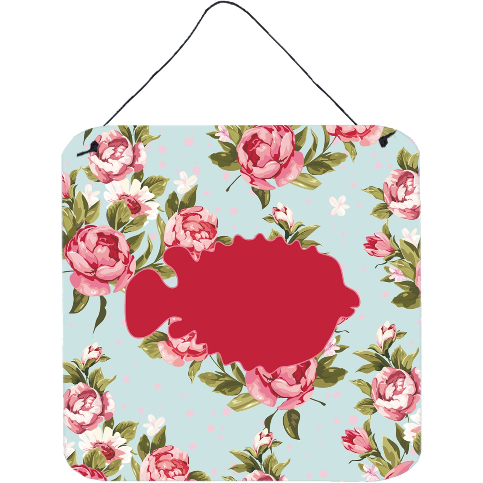 &quotCaroline's Treasures Fish-Blowfish Shabby Chic Blue Roses Wall or Door Hanging Prints, 6 x 6"", Multicolor"