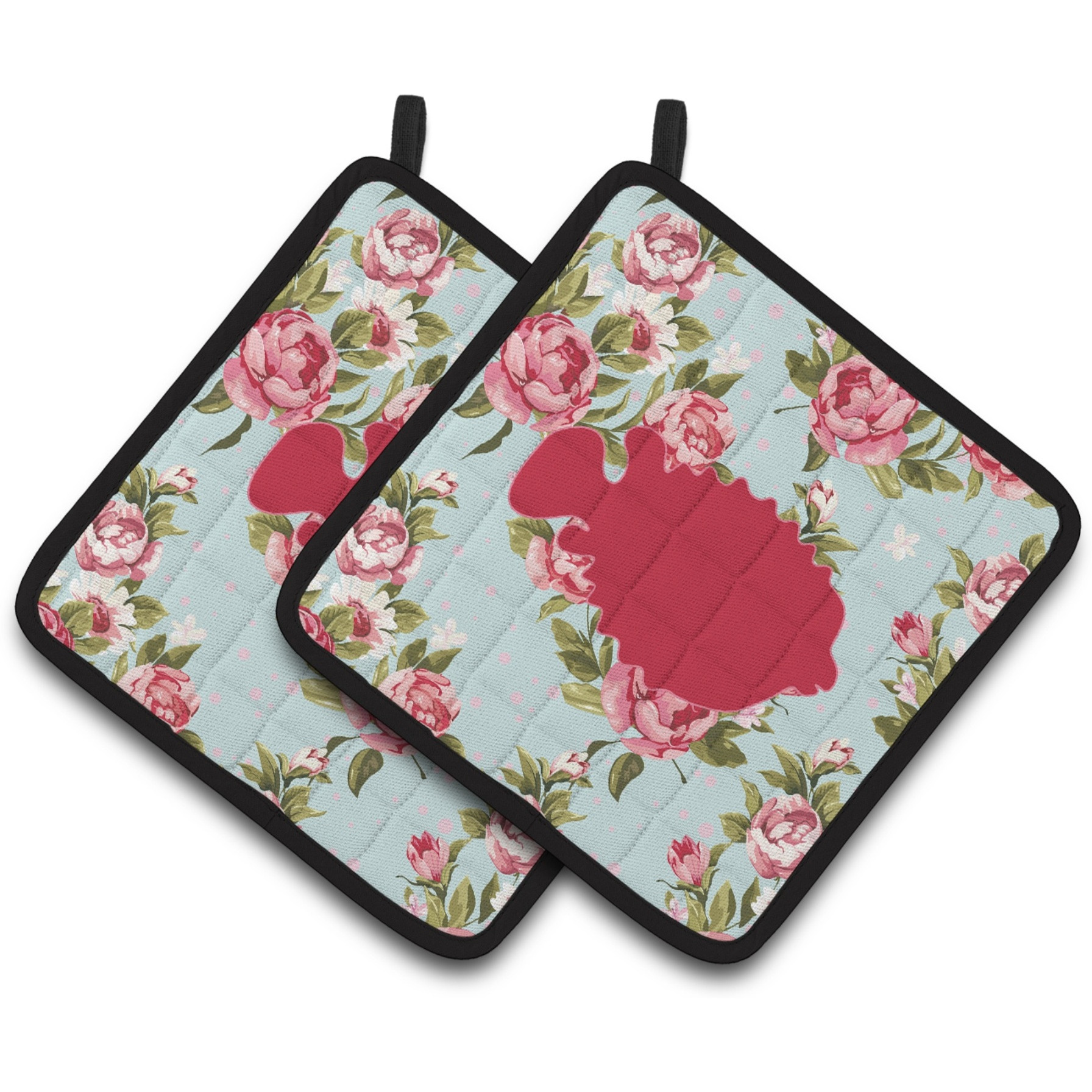 &quotCaroline's Treasures Fish - Blowfish Shabby Chic Blue Roses Pair of Pot Holders BB1016-RS-BU-PTHD, 7.5HX7.5W, Multicolor"