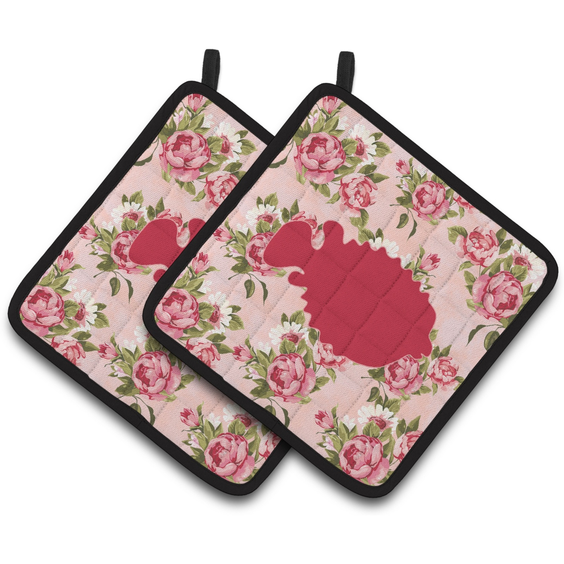 &quotCaroline's Treasures Fish - Blowfish Shabby Chic Pink Roses Pair of Pot Holders BB1016-RS-PK-PTHD, 7.5HX7.5W, Multicolor"