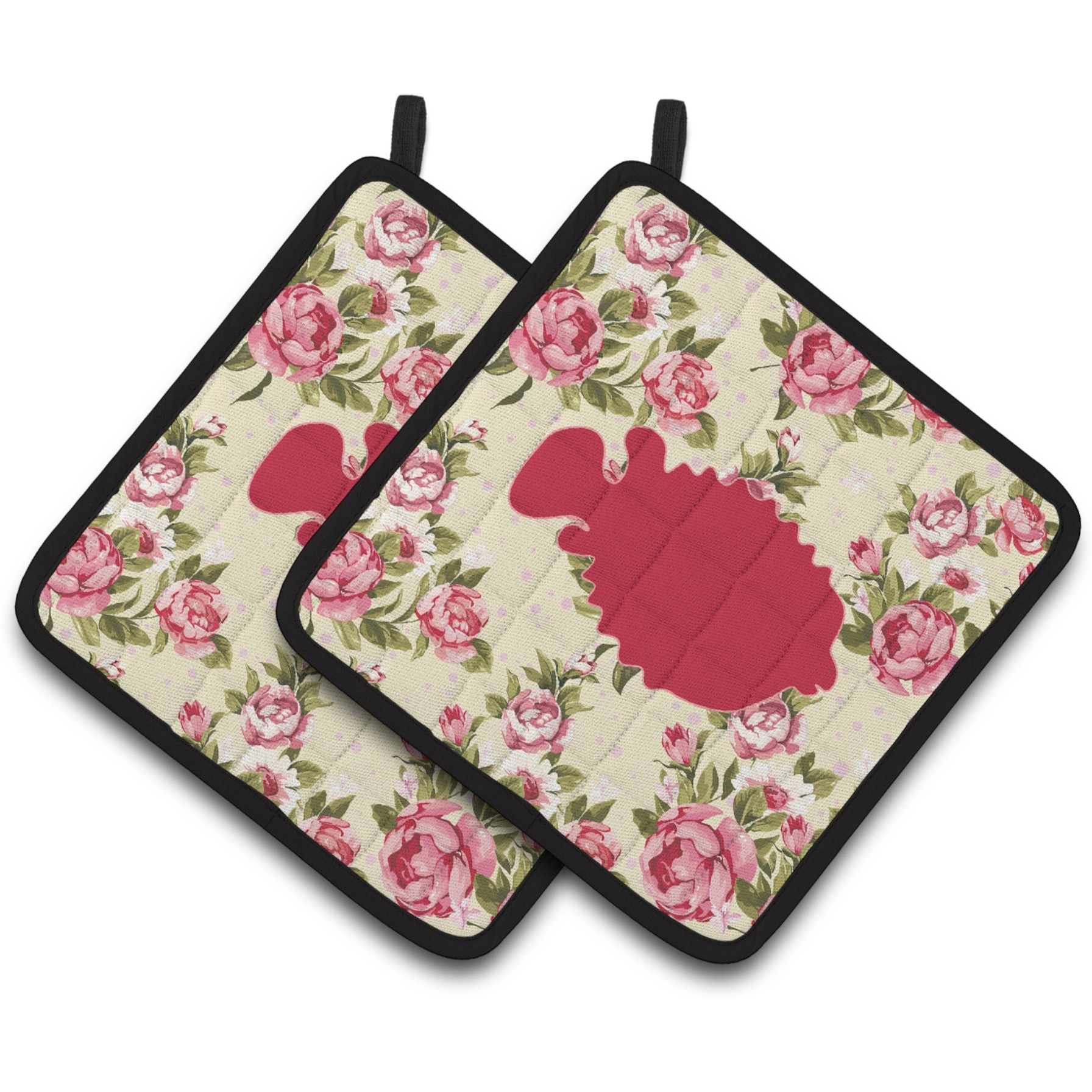 &quotCaroline's Treasures Fish - Blowfish Shabby Chic Yellow Roses Pair of Pot Holders BB1016-RS-YW-PTHD, 7.5HX7.5W, Multicolor"