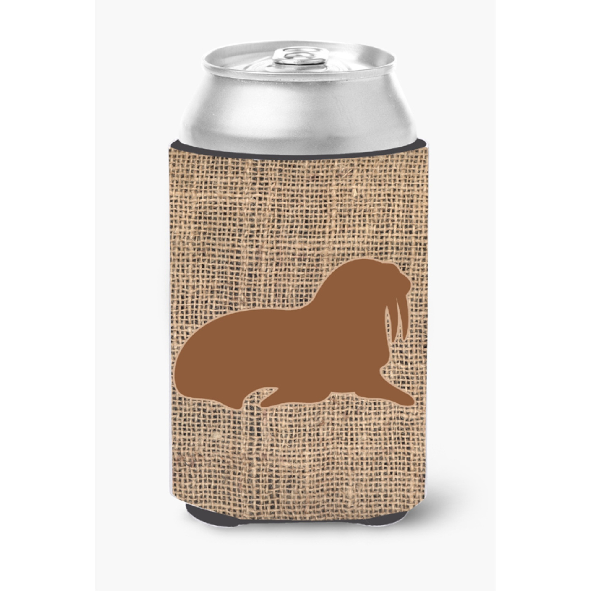 Walrus Burlap and Brown Can or Bottle Beverage Insulator Hugger