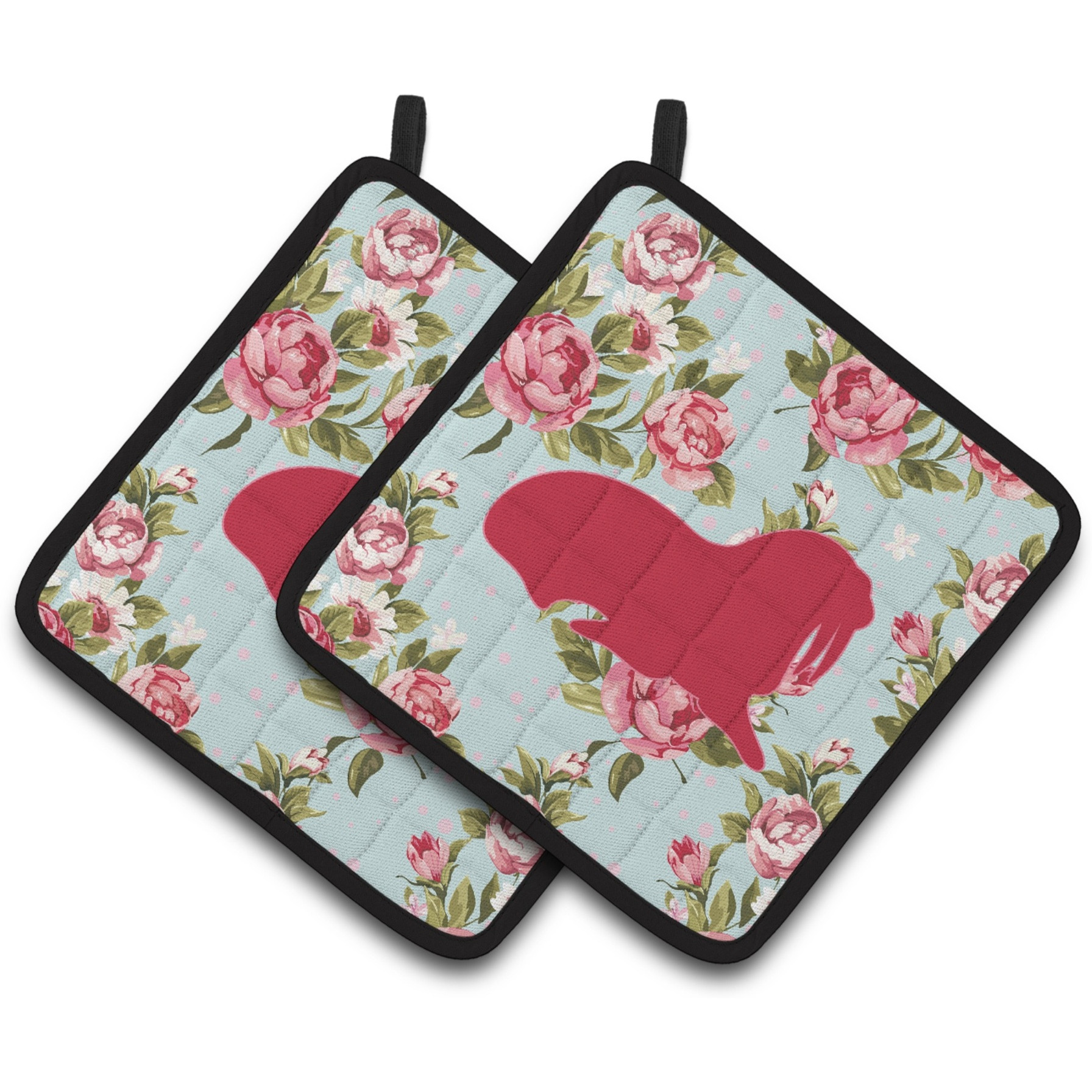 &quotCaroline's Treasures Walrus Shabby Chic Blue Roses Pair of Pot Holders BB1017-RS-BU-PTHD, 7.5HX7.5W, Multicolor"