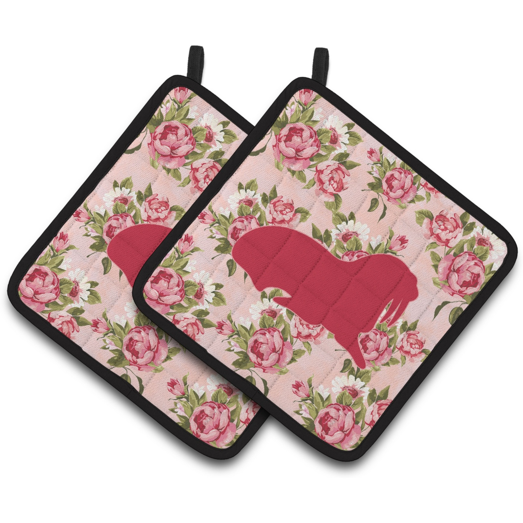 &quotCaroline's Treasures Walrus Shabby Chic Pink Roses Pair of Pot Holders BB1017-RS-PK-PTHD, 7.5HX7.5W, Multicolor"