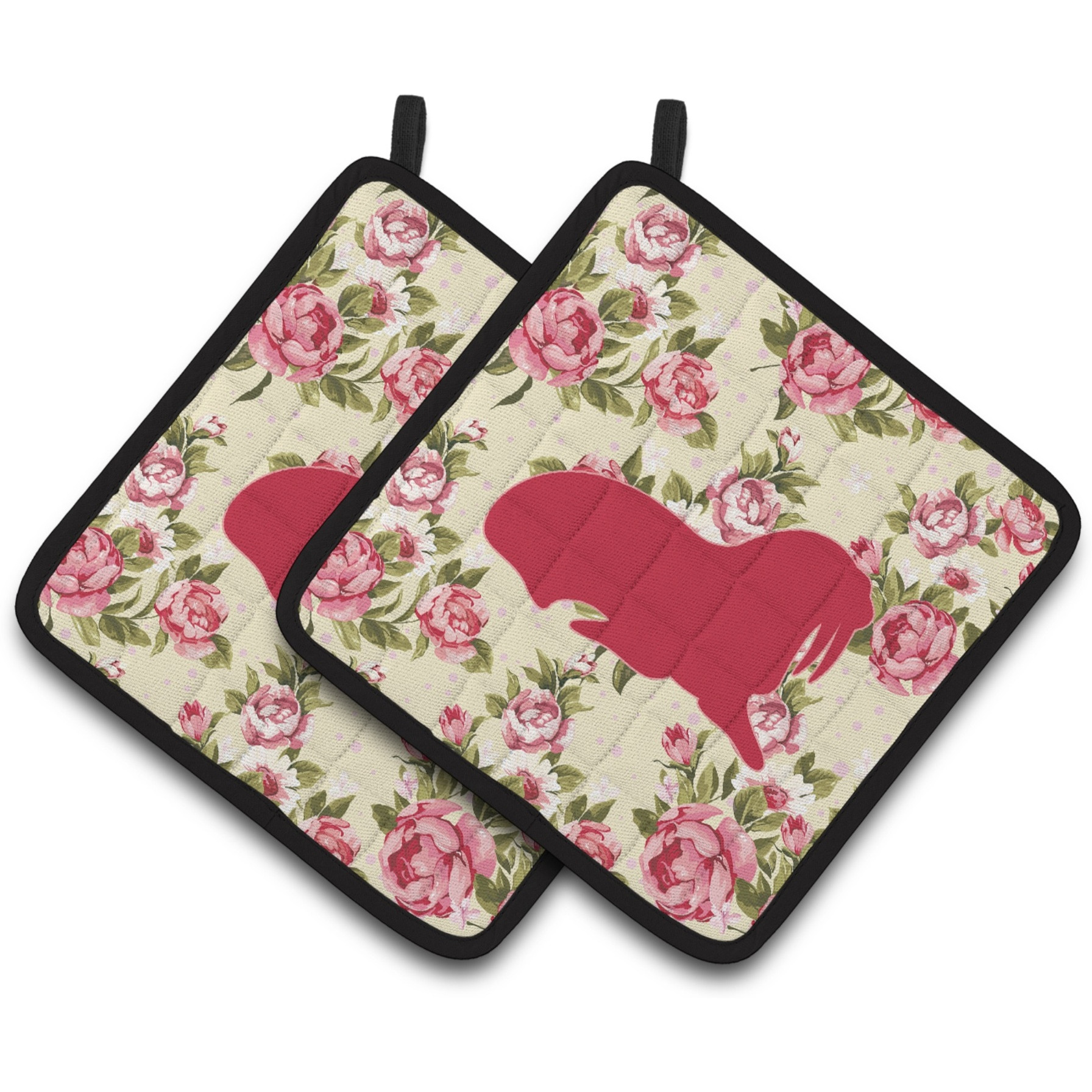 &quotCaroline's Treasures Walrus Shabby Chic Yellow Roses Pair of Pot Holders BB1017-RS-YW-PTHD, 7.5HX7.5W, Multicolor"