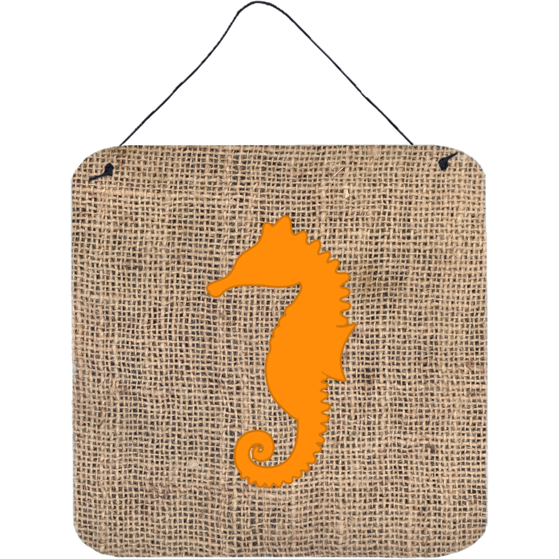 &quotCaroline's Treasures Sea Horse Burlap and Orange Aluminum Metal Wall or Door Hanging Prints, 6 x 6"", Multicolor"