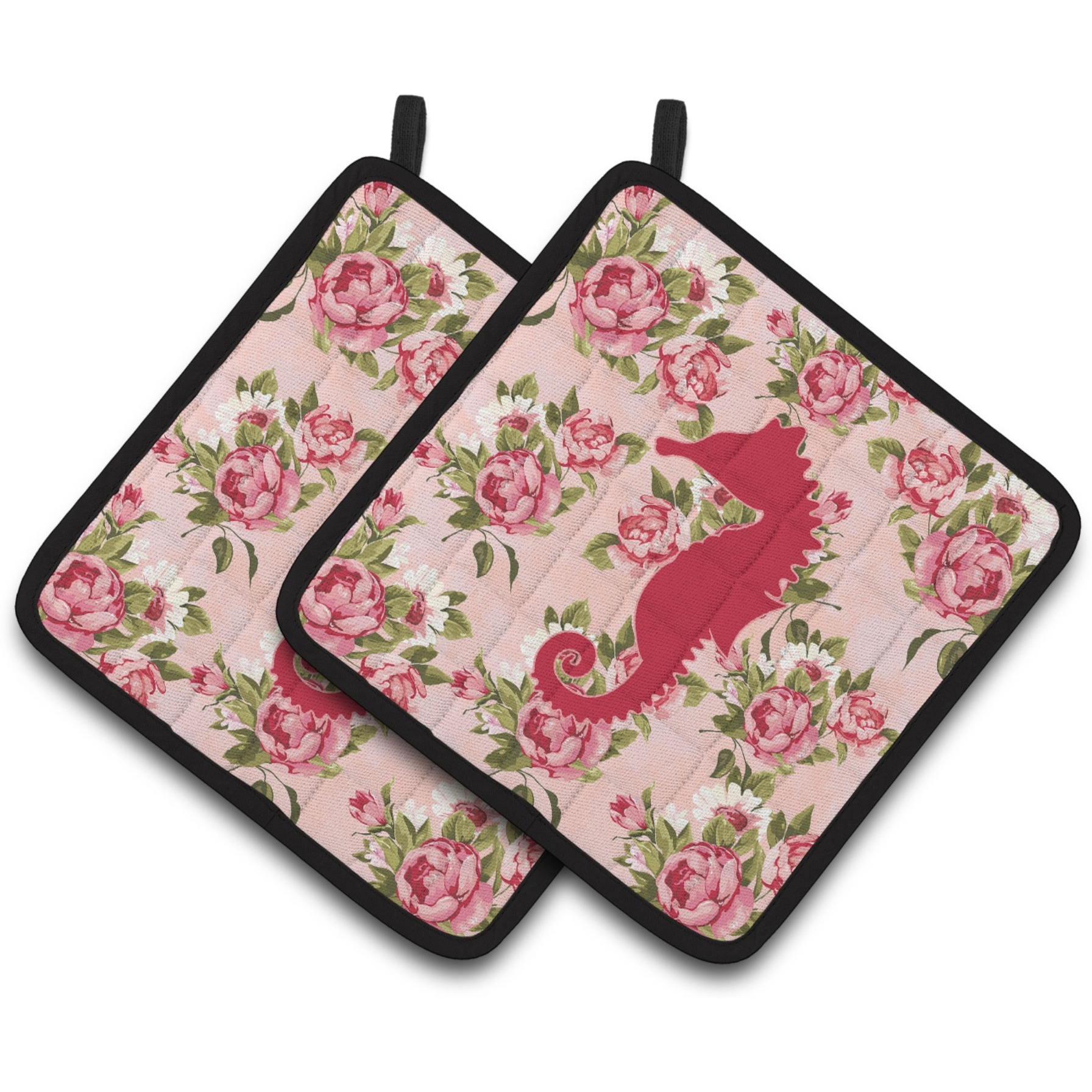 &quotCaroline's Treasures Sea Horse Shabby Chic Pink Roses Pair of Pot Holders BB1018-RS-PK-PTHD, 7.5HX7.5W, Multicolor"