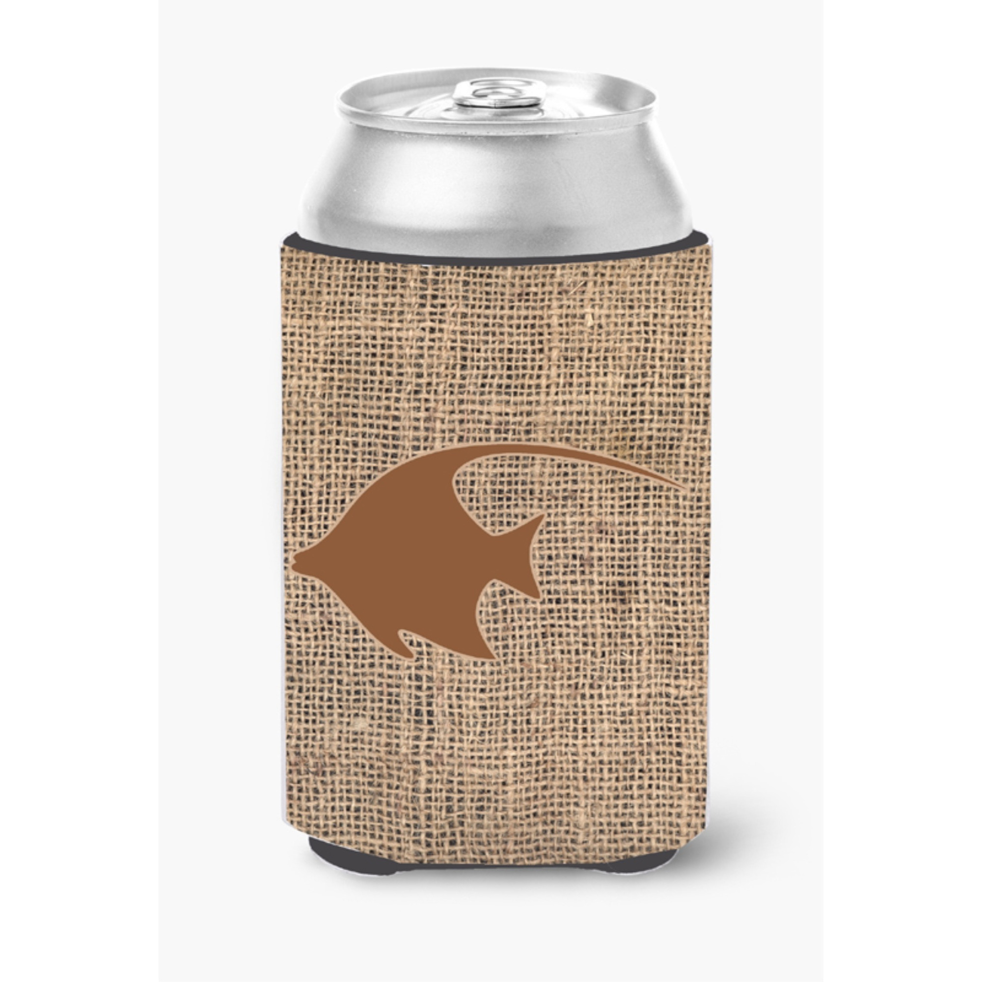 Fish - Angel Fish Burlap and Brown Can or Bottle Beverage Insulator Hugger