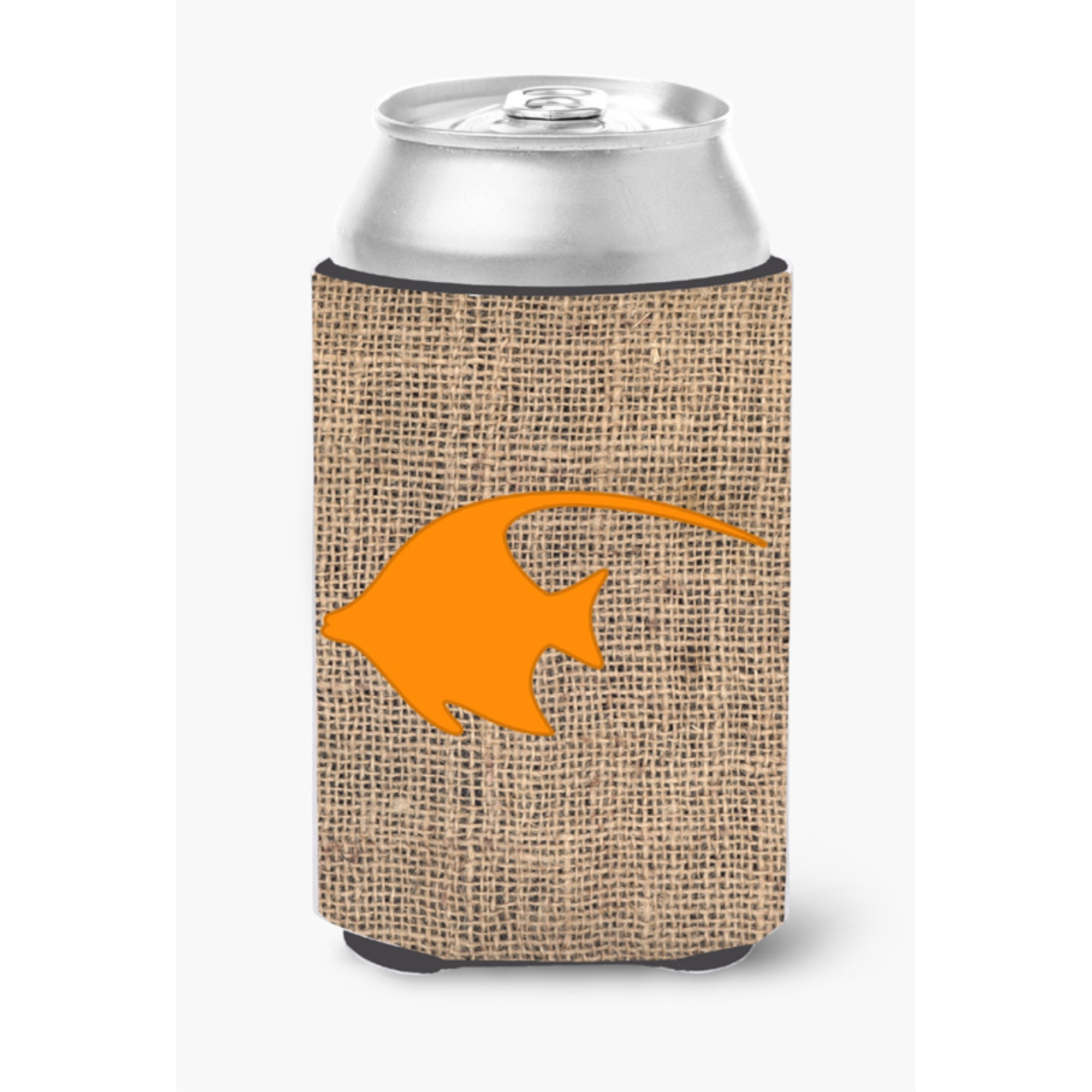 Fish - Angel Fish Burlap and Orange Can or Bottle Beverage Insulator Hugger BB1019