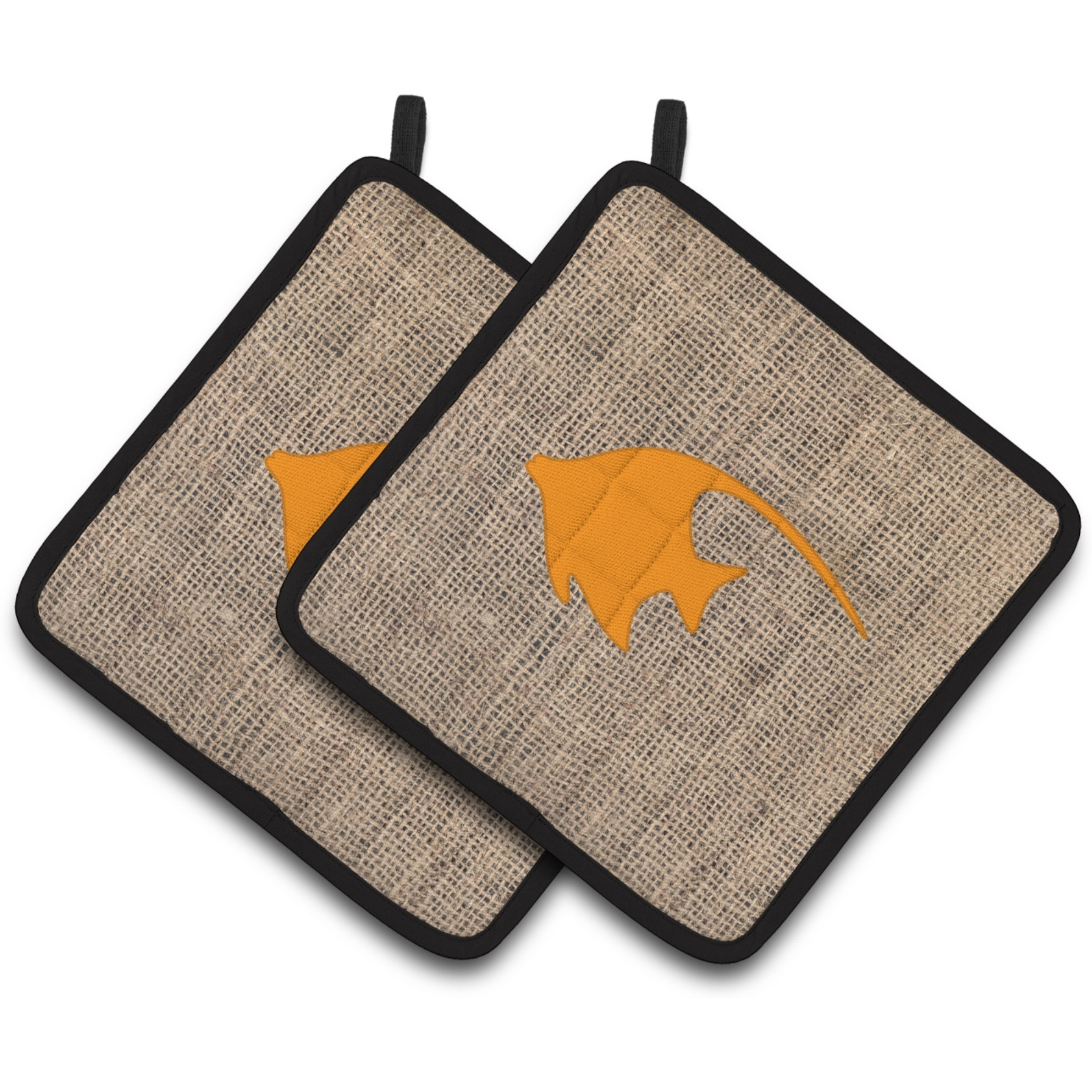 &quotCaroline's Treasures Fish - Angel Fish Faux Burlap & Orange Pair of Pot Holders BB1019-BL-OR-PTHD, 7.5HX7.5W, Multicolor"
