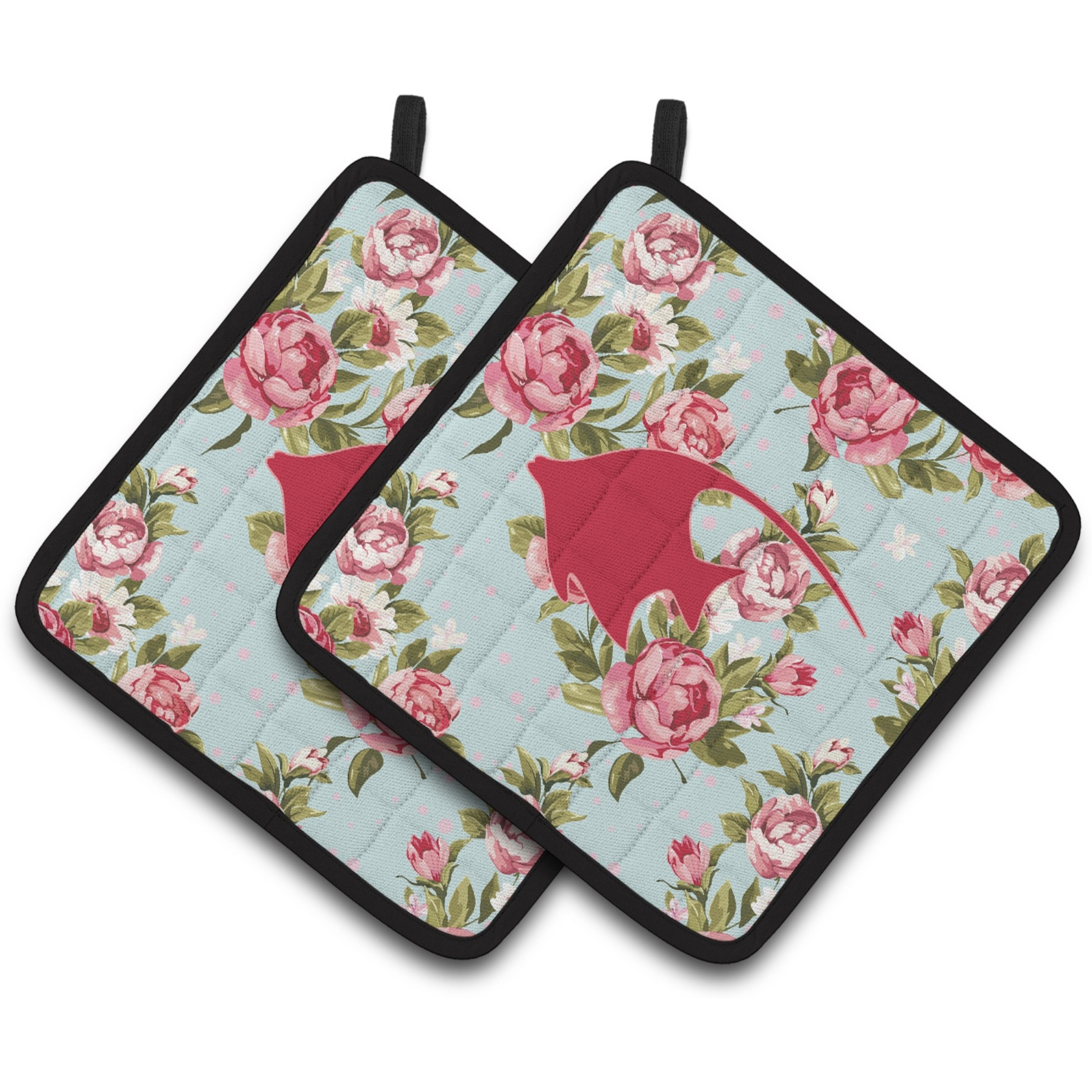 &quotCaroline's Treasures Fish - Angel Fish Shabby Chic Blue Roses Pair of Pot Holders BB1019-RS-BU-PTHD, 7.5HX7.5W, Multicolor"