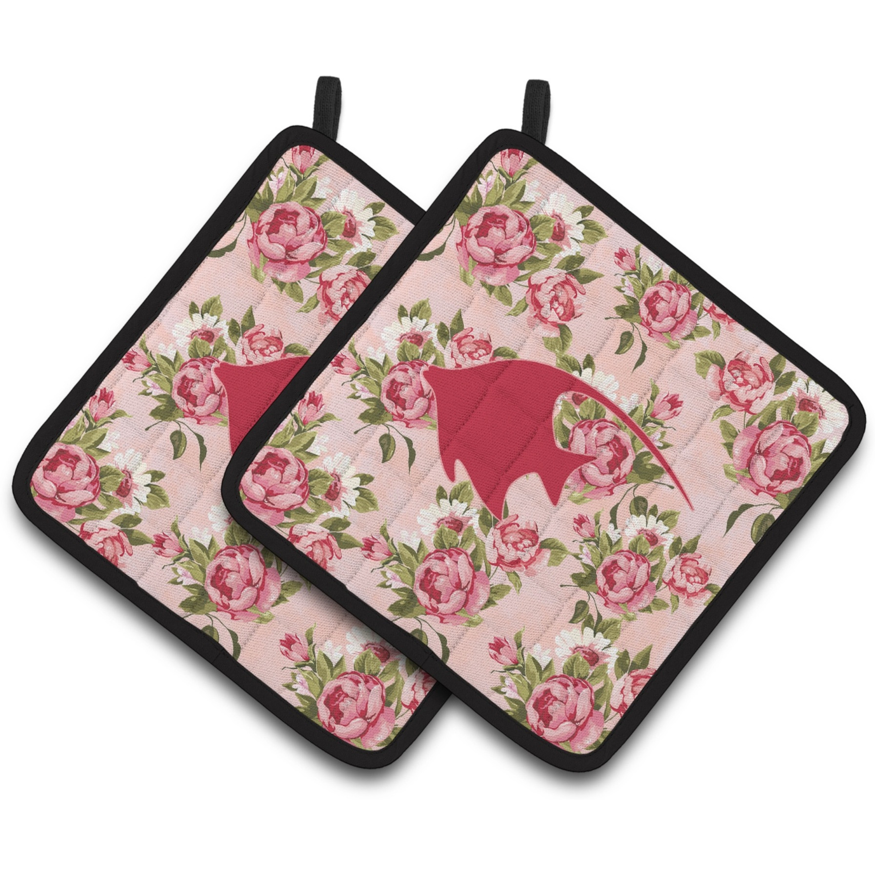 &quotCaroline's Treasures Fish - Angel Fish Shabby Chic Pink Roses Pair of Pot Holders BB1019-RS-PK-PTHD, 7.5HX7.5W, Multicolor"