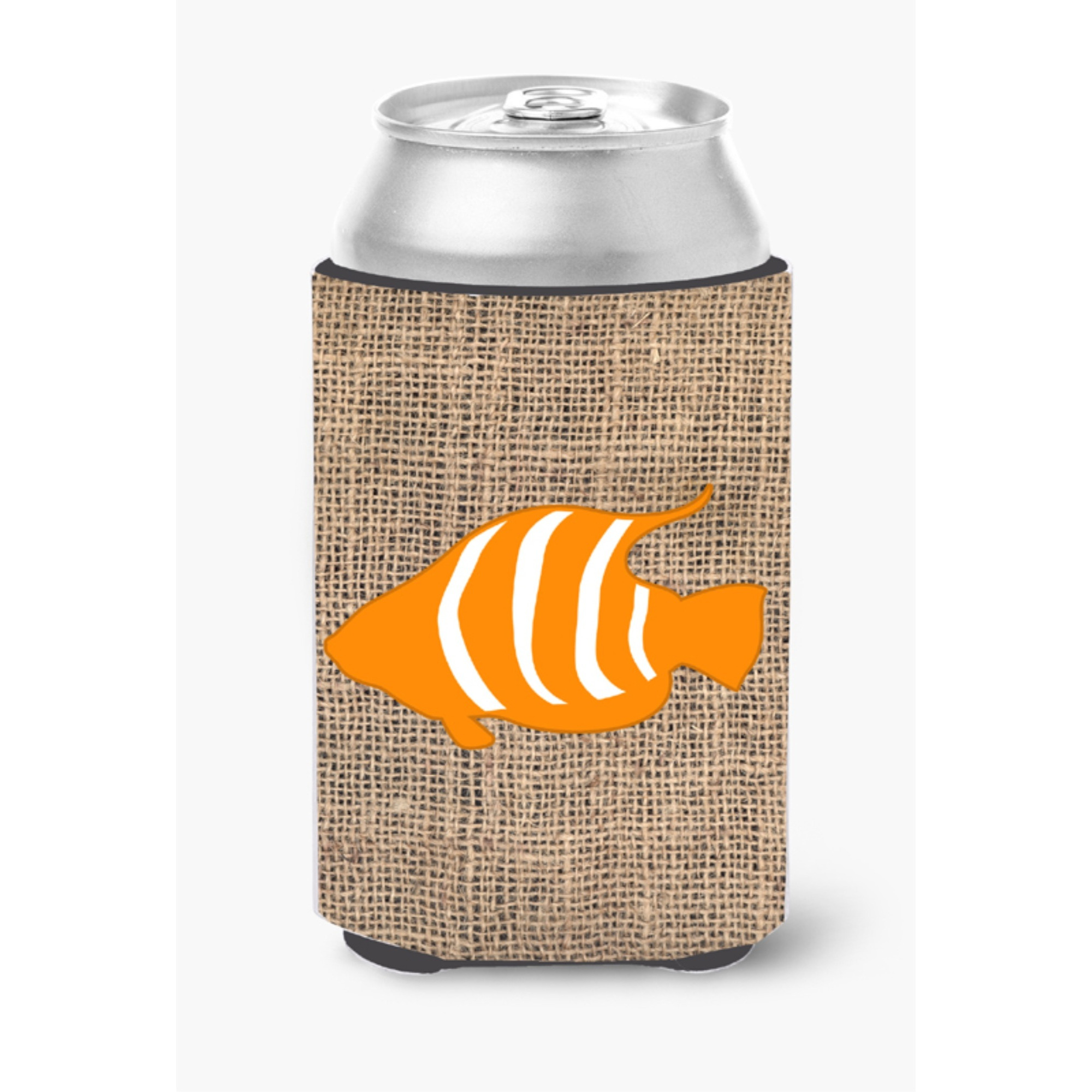 Fish Burlap and Orange Can or Bottle Beverage Insulator Hugger BB1020