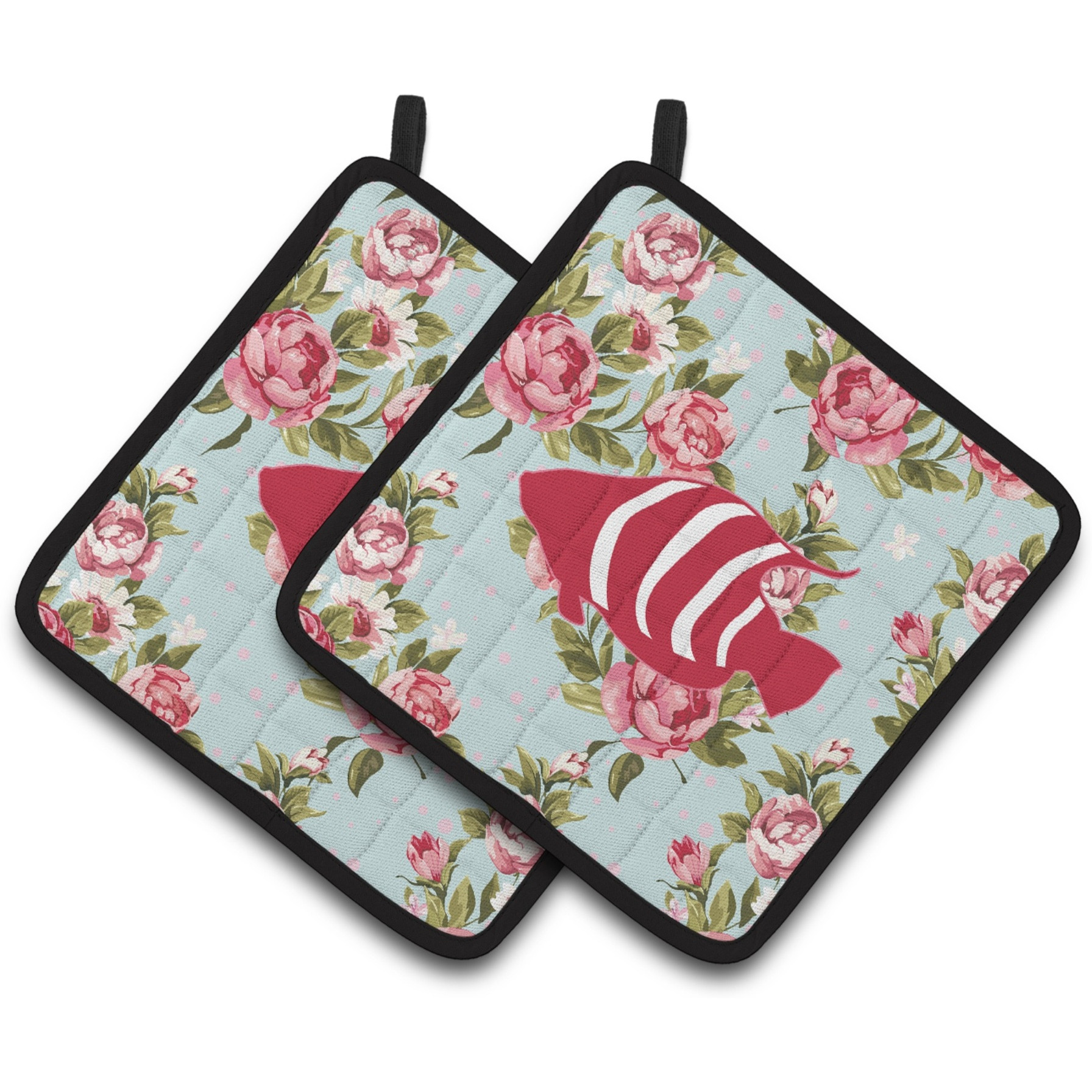 &quotCaroline's Treasures Fish Shabby Chic Blue Roses Pair of Pot Holders BB1020-RS-BU-PTHD, 7.5HX7.5W, Multicolor"