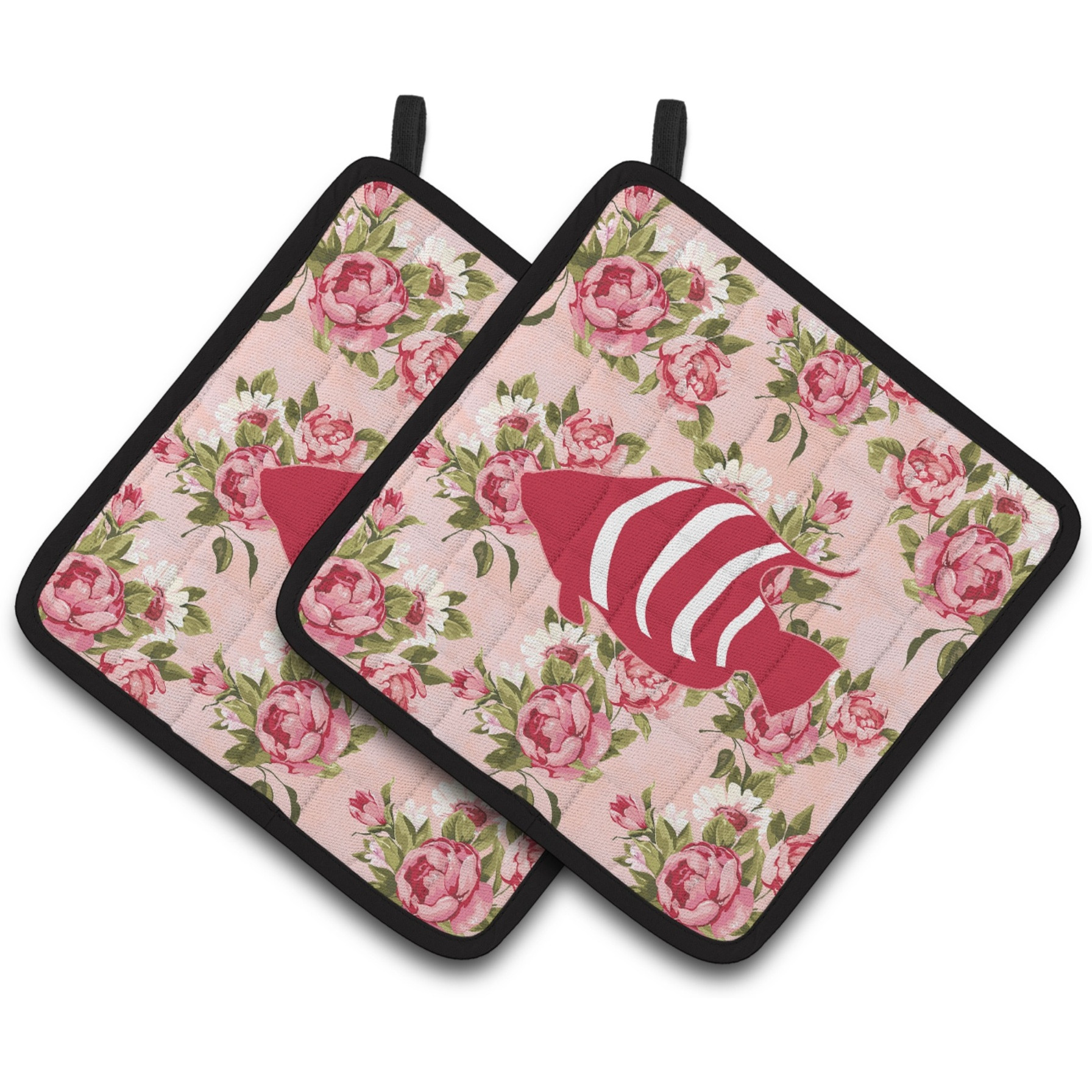 &quotCaroline's Treasures Fish Shabby Chic Pink Roses Pair of Pot Holders BB1020-RS-PK-PTHD, 7.5HX7.5W, Multicolor"
