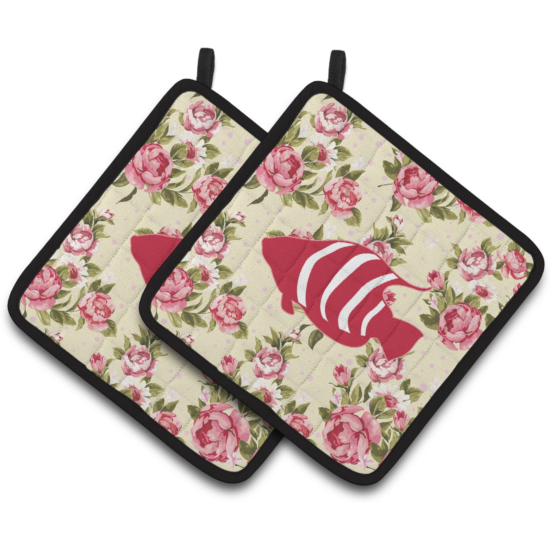 &quotCaroline's Treasures Fish Shabby Chic Yellow Roses Pair of Pot Holders BB1020-RS-YW-PTHD, 7.5HX7.5W, Multicolor"