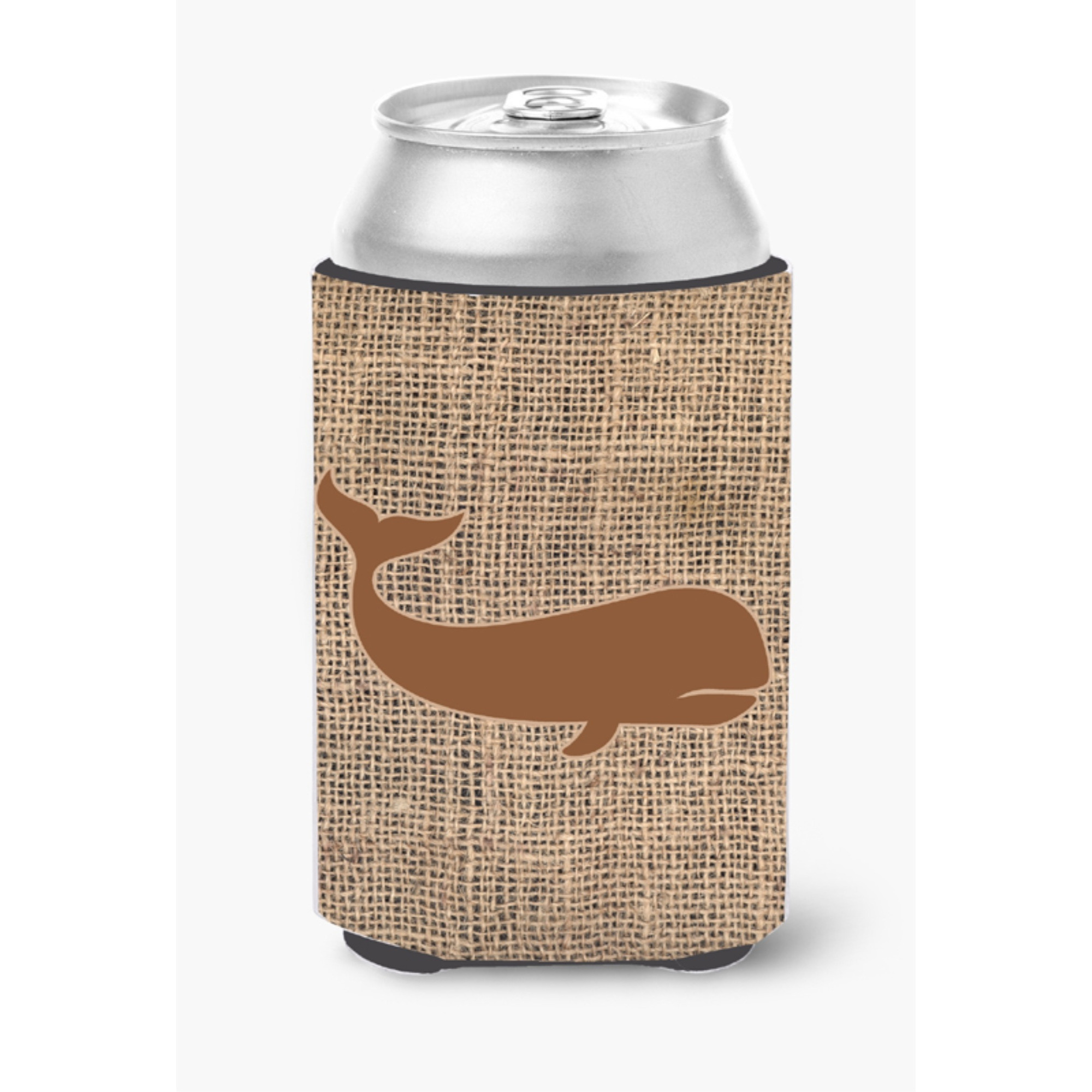Whale Burlap and Brown Can or Bottle Beverage Insulator Hugger