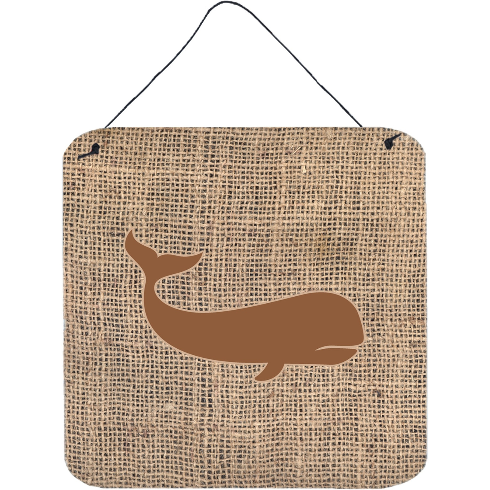 &quotCaroline's Treasures Whale Burlap and Brown Aluminum Metal Wall or Door Hanging Prints, 6 x 6"", Multicolor"