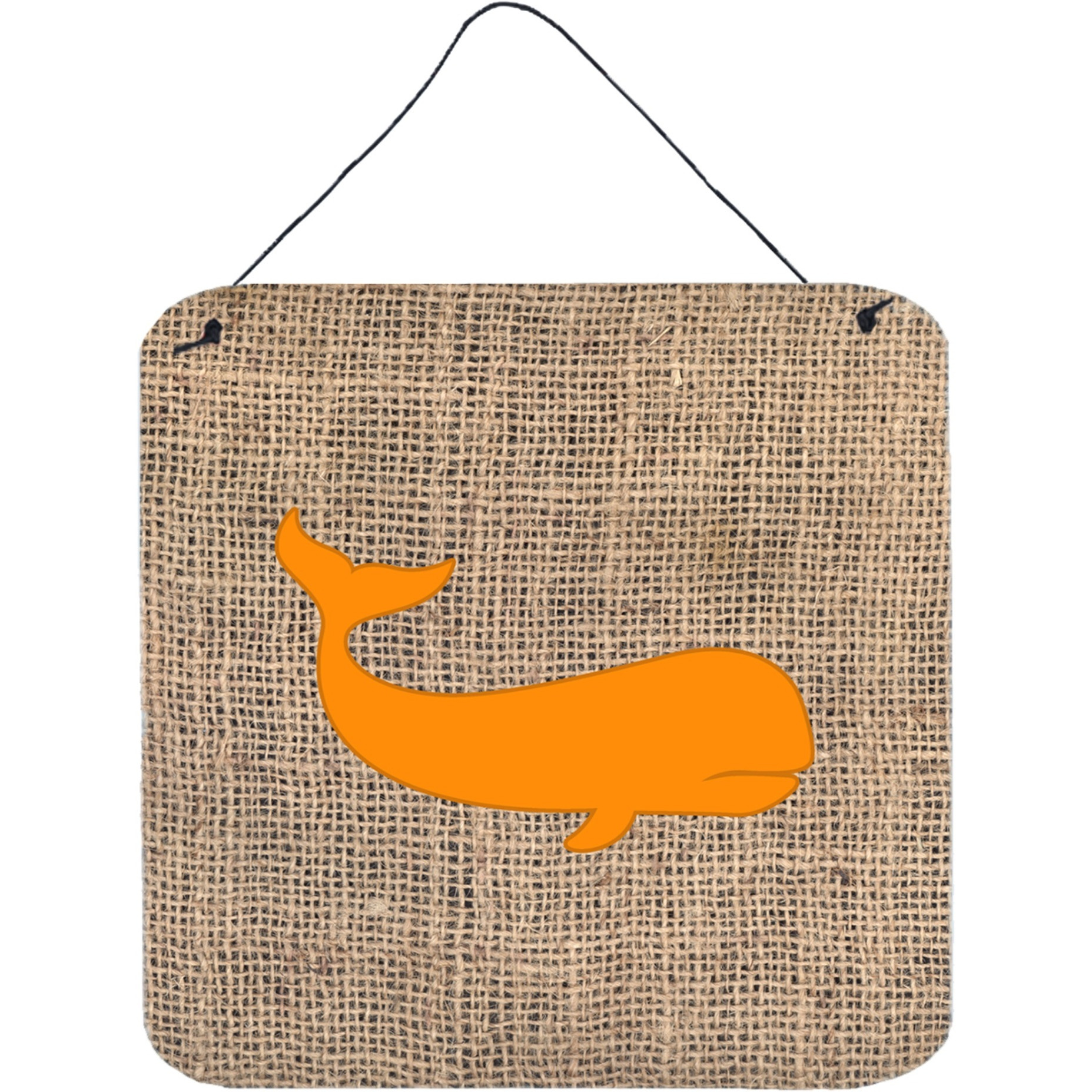 &quotCaroline's Treasures Whale Burlap and Orange Aluminum Metal Wall or Door Hanging Prints, 6 x 6"", Multicolor"