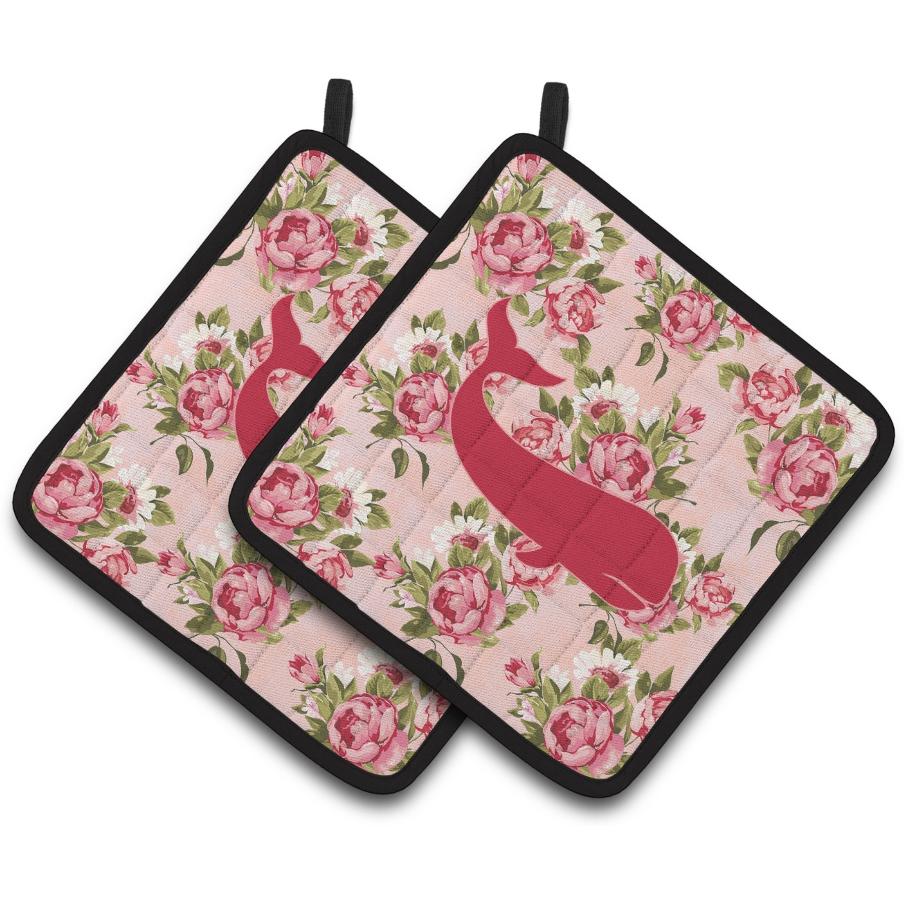 &quotCaroline's Treasures Whale Shabby Chic Pink Roses Pair of Pot Holders BB1021-RS-PK-PTHD, 7.5HX7.5W, Multicolor"