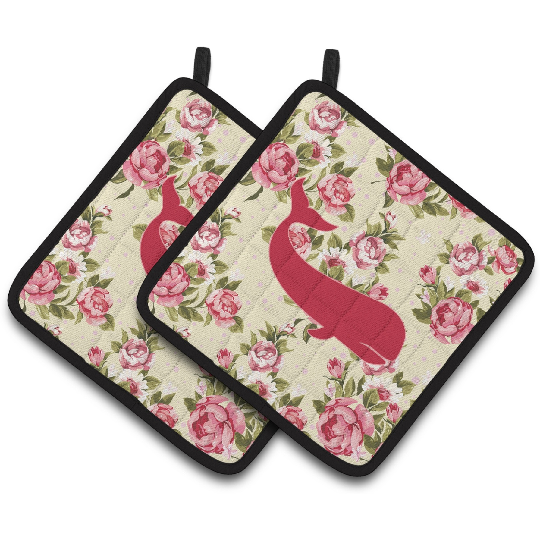 &quotCaroline's Treasures Whale Shabby Chic Yellow Roses Pair of Pot Holders BB1021-RS-YW-PTHD, 7.5HX7.5W, Multicolor"