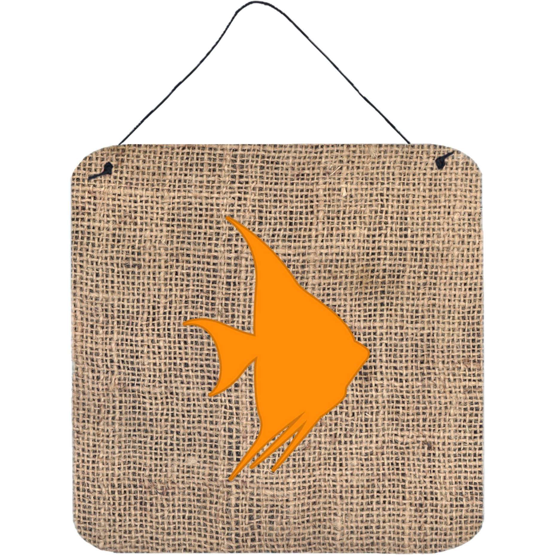 &quotCaroline's Treasures BB1022-BL-OR-DS66 Fish-Angel Fish Burlap and Orange Wall or Door Hanging Prints, 6 x 6"", Multicolor"