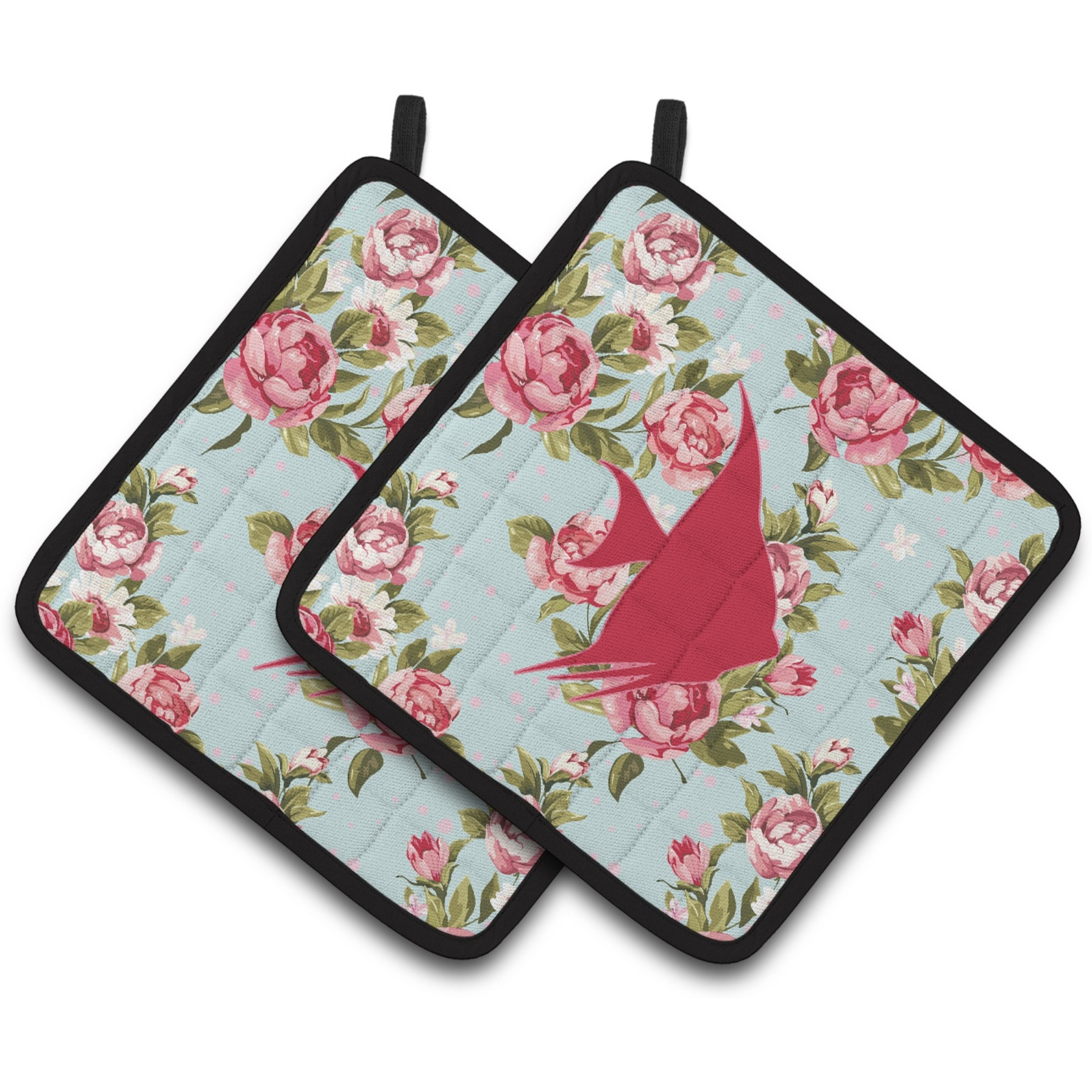 &quotCaroline's Treasures Fish - Angel Fish Shabby Chic Blue Roses Pair of Pot Holders BB1022-RS-BU-PTHD, 7.5HX7.5W, Multicolor"