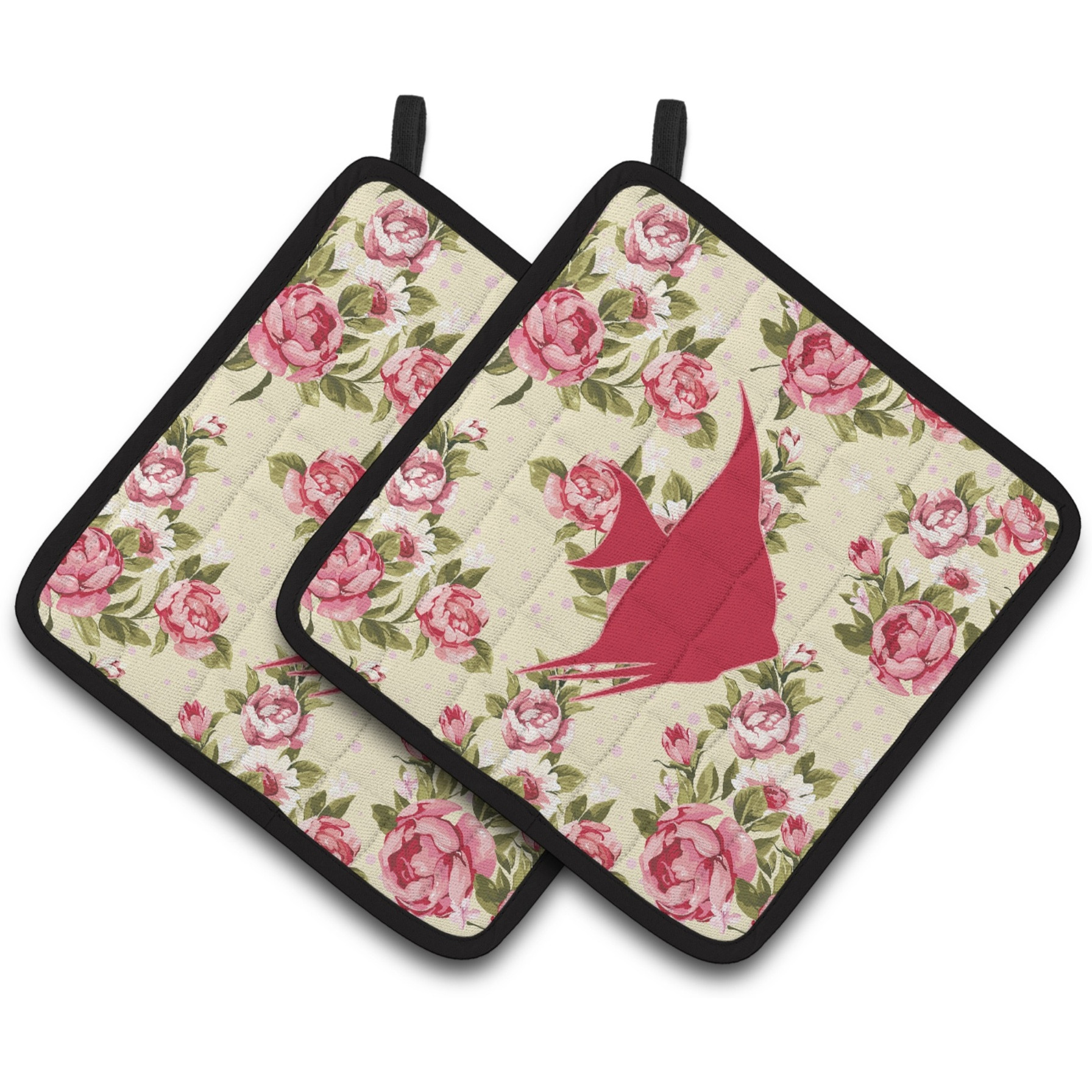 &quotCaroline's Treasures Fish - Angel Fish Shabby Chic Yellow Roses Pair of Pot Holders BB1022-RS-YW-PTHD, 7.5HX7.5W, Multicolor"