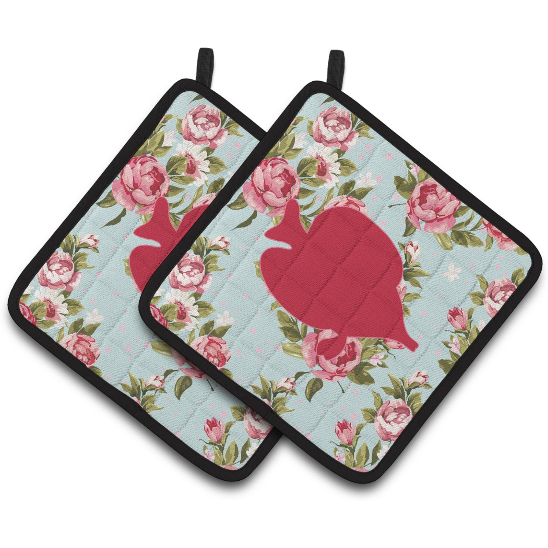&quotCaroline's Treasures Fish - Tang Fish Shabby Chic Blue Roses Pair of Pot Holders BB1023-RS-BU-PTHD, 7.5HX7.5W, Multicolor"