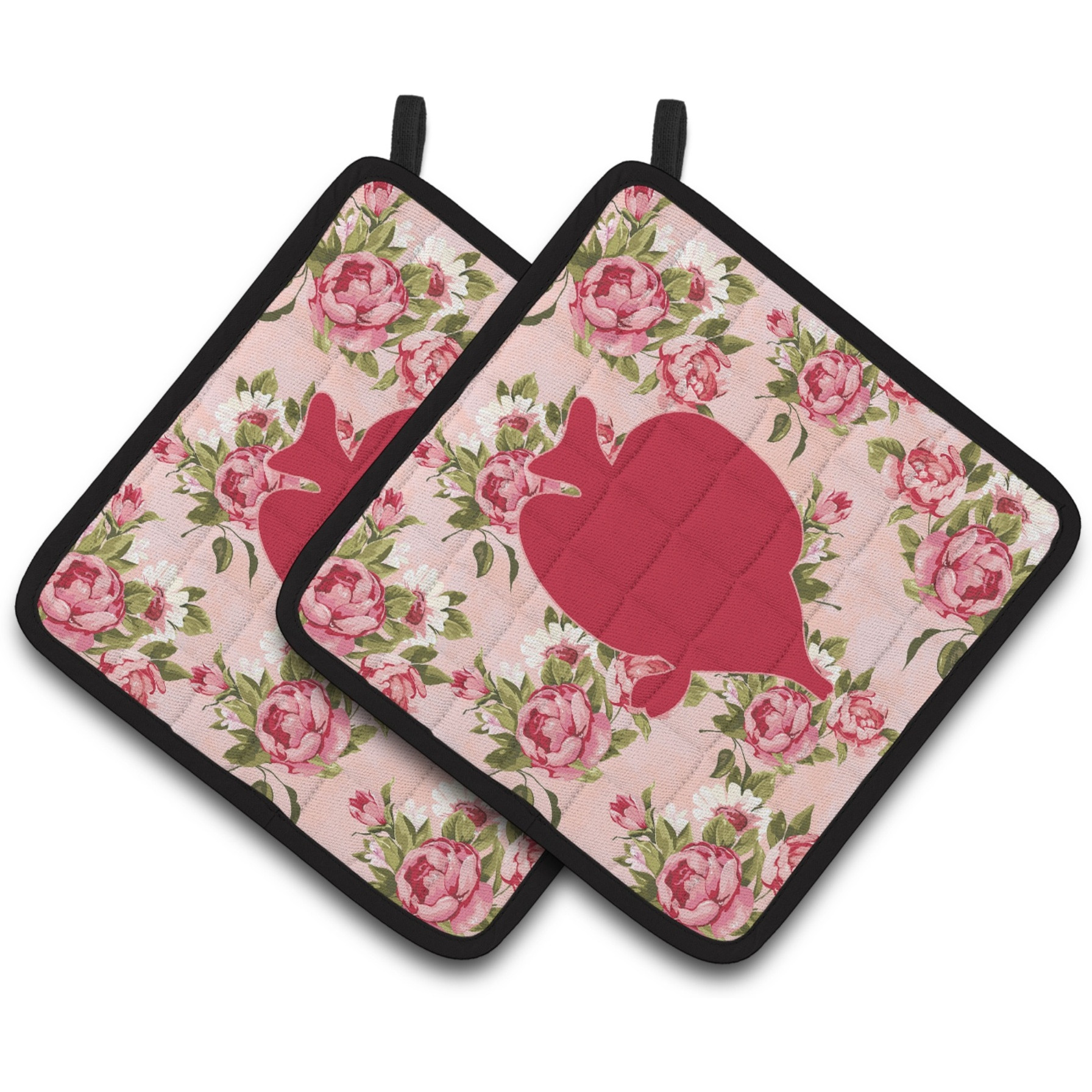 &quotCaroline's Treasures Fish - Tang Fish Shabby Chic Pink Roses Pair of Pot Holders BB1023-RS-PK-PTHD, 7.5HX7.5W, Multicolor"