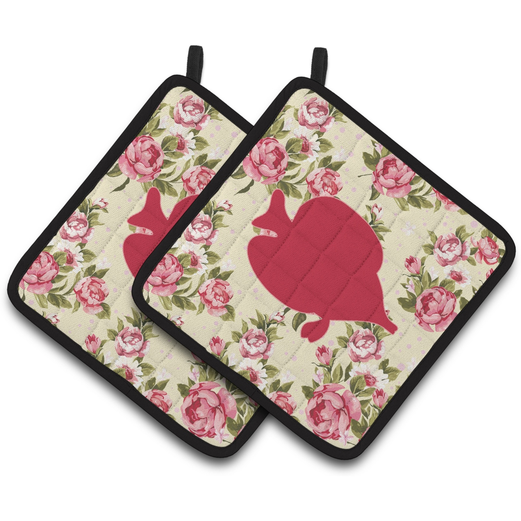 &quotCaroline's Treasures Fish - Tang Fish Shabby Chic Yellow Roses Pair of Pot Holders BB1023-RS-YW-PTHD, 7.5HX7.5W, Multicolor"