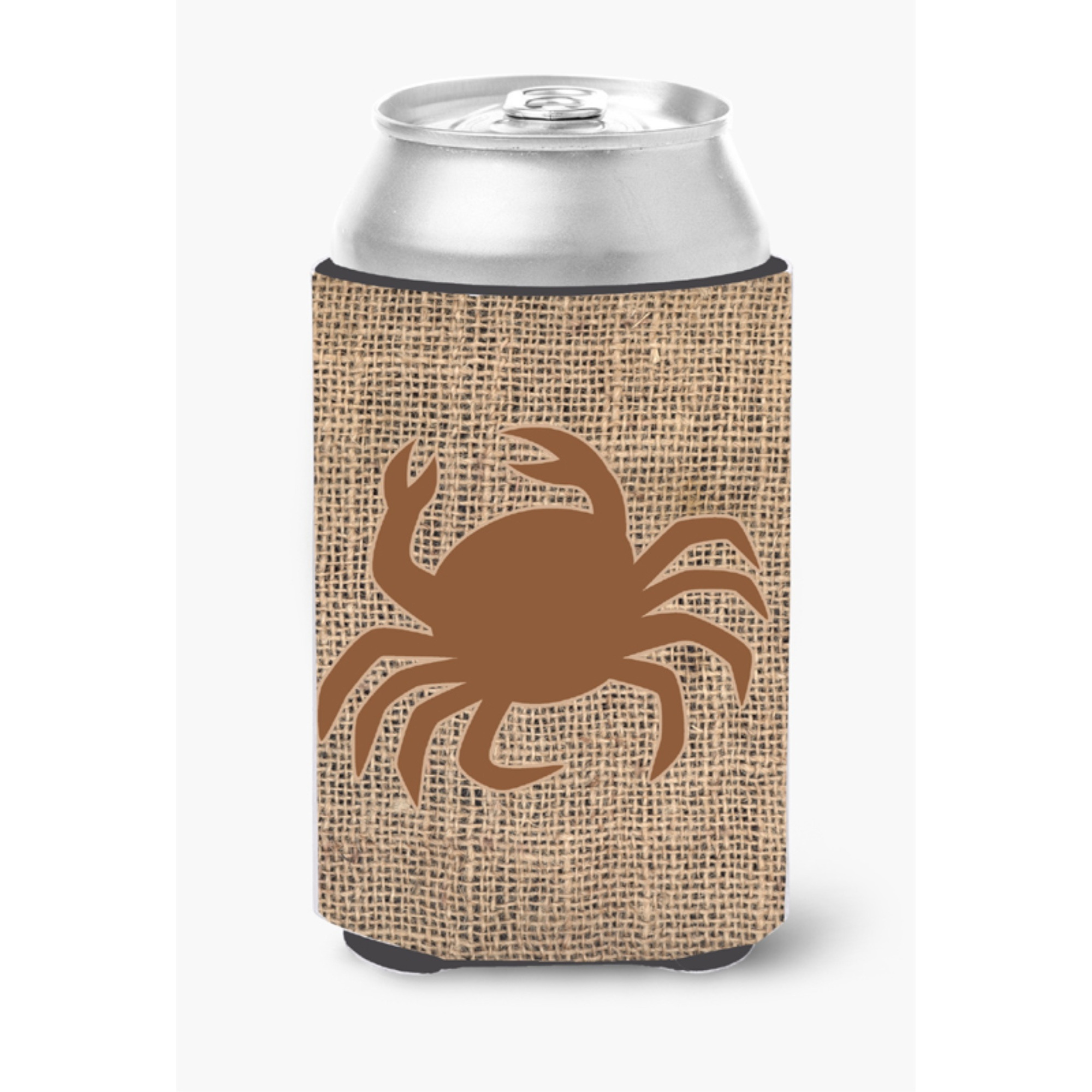 Crab Burlap and Brown Can or Bottle Beverage Insulator Hugger