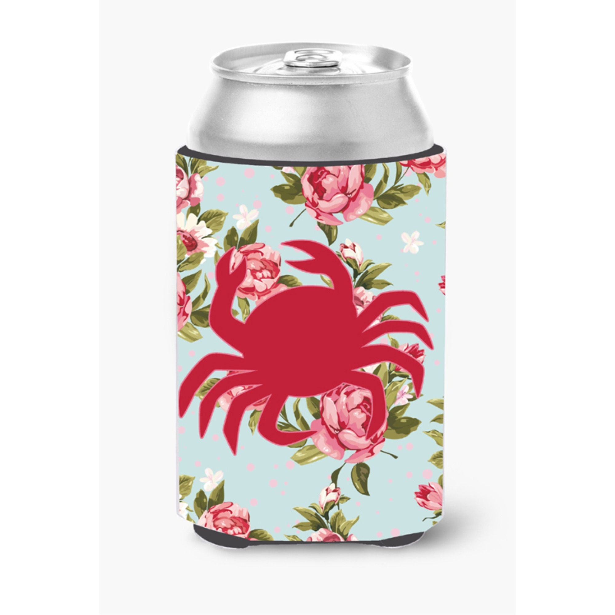 Crab Shabby Chic Blue Roses Can or Bottle Beverage Insulator Hugger BB1024