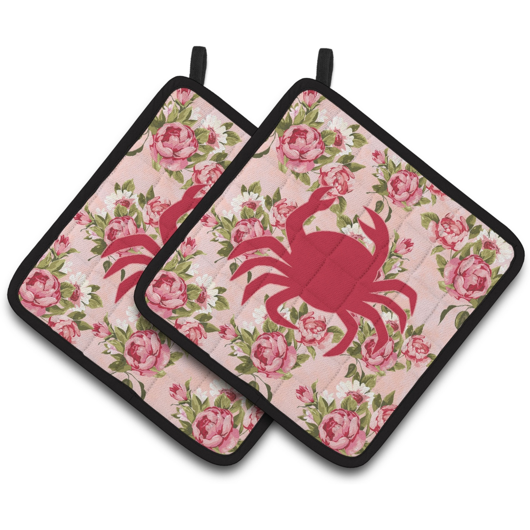 &quotCaroline's Treasures Crab Shabby Chic Pink Roses Pair of Pot Holders BB1024-RS-PK-PTHD, 7.5HX7.5W, Multicolor"