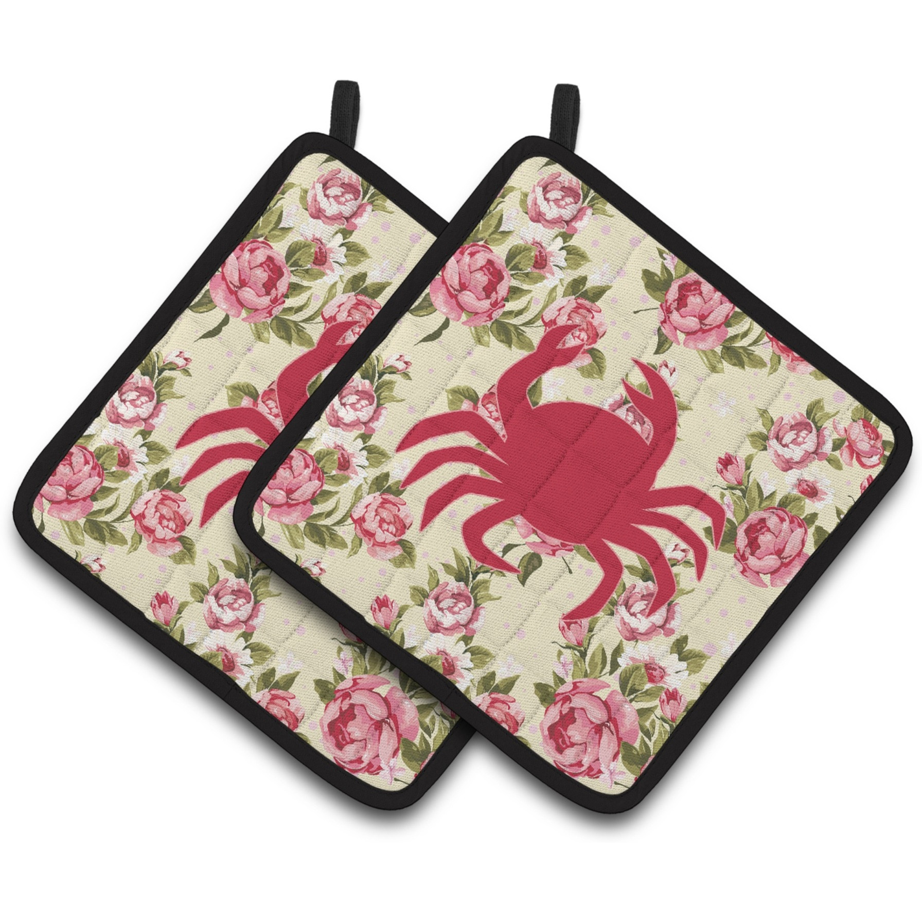 &quotCaroline's Treasures Crab Shabby Chic Yellow Roses Pair of Pot Holders BB1024-RS-YW-PTHD, 7.5HX7.5W, Multicolor"