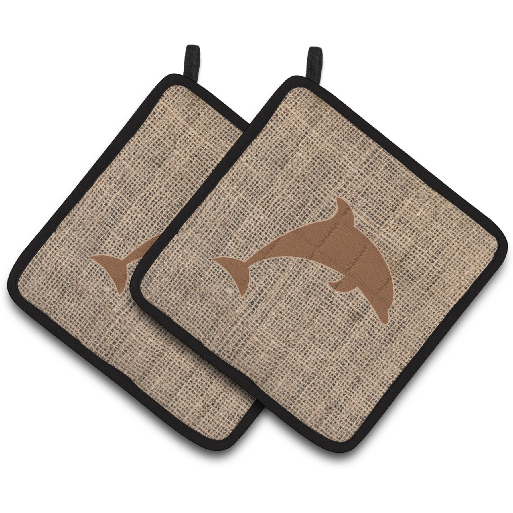 &quotCaroline's Treasures Dolphin Faux Burlap & Brown Pair of Pot Holders BB1025-BL-BN-PTHD, 7.5HX7.5W, Multicolor"