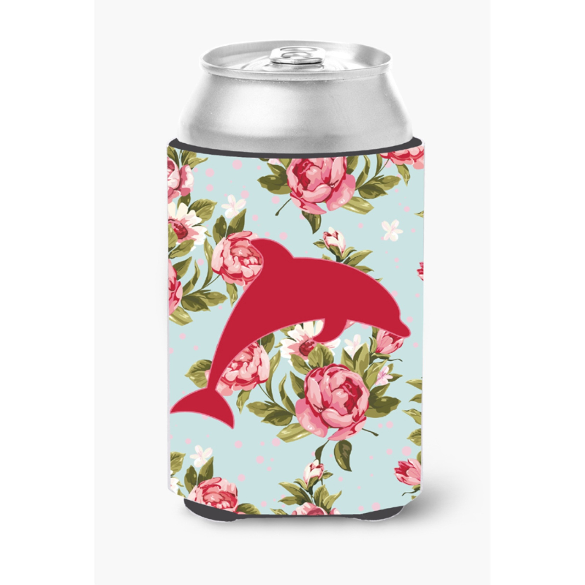 Dolphin Shabby Chic Blue Roses Can or Bottle Beverage Insulator Hugger BB1025